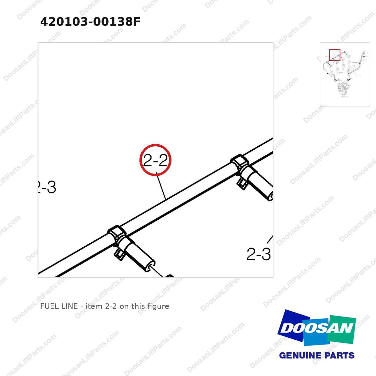 420103-00138F FUEL LINE - parts diagram, item 2-2 shown - genuine Doosan / Bobcat forklift part