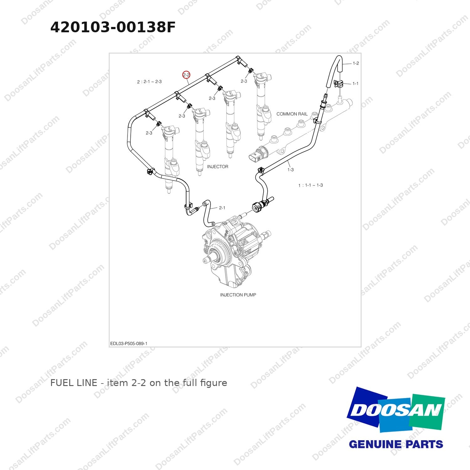 420103-00138F FUEL LINE - full parts diagram, item 2-2 marked - genuine Doosan / Bobcat forklift part
