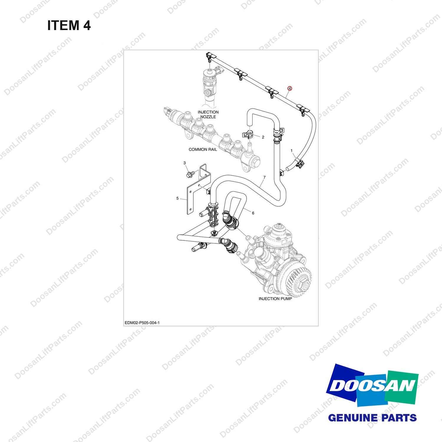 420103-00505A FUEL LINE - full parts diagram, item 4 marked - genuine Doosan / Bobcat forklift part