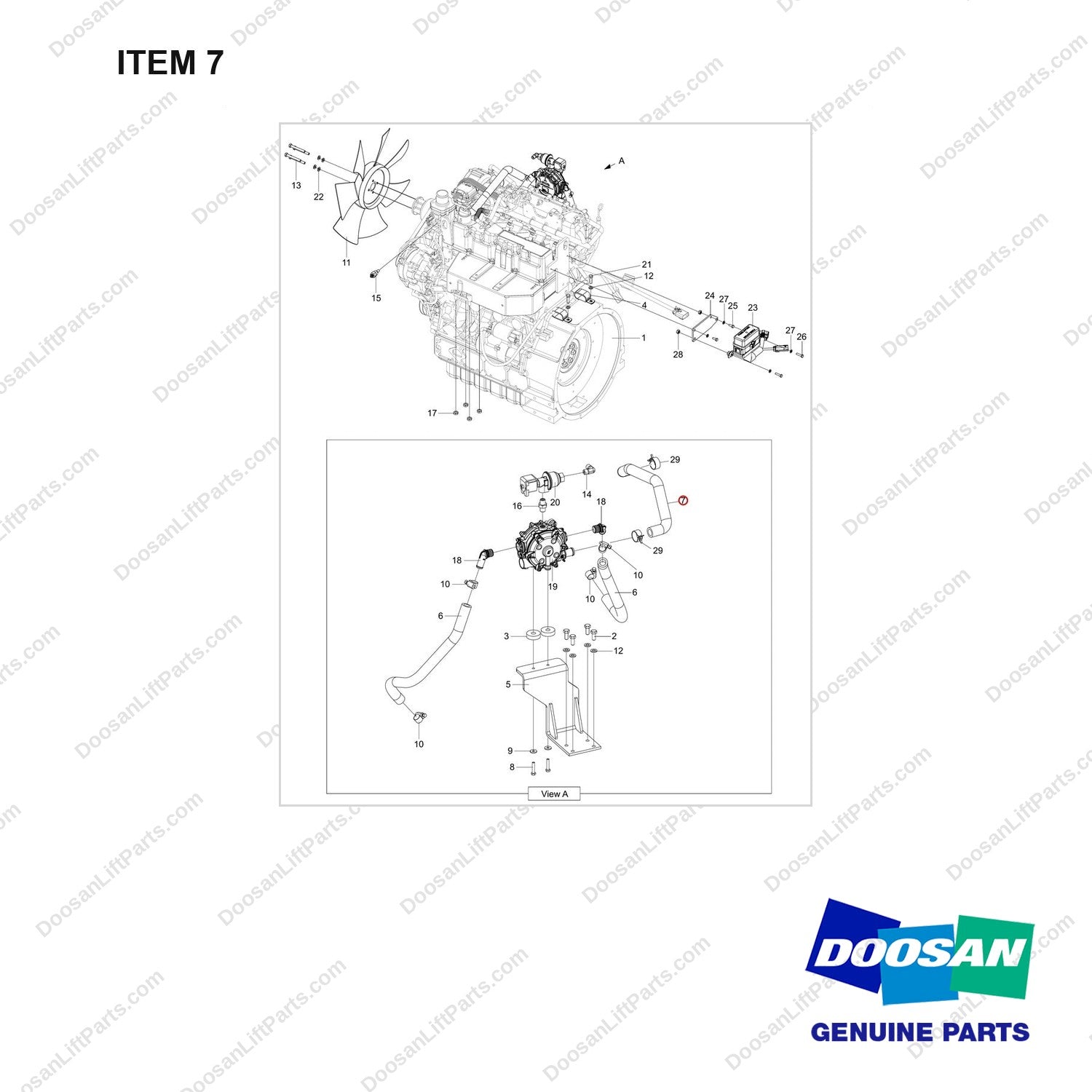 420103-00619 ENGINE ARRANGEMENT;-KUBOTA 3.8L NC LP - full parts diagram, item 7 marked - genuine Doosan / Bobcat forklift part