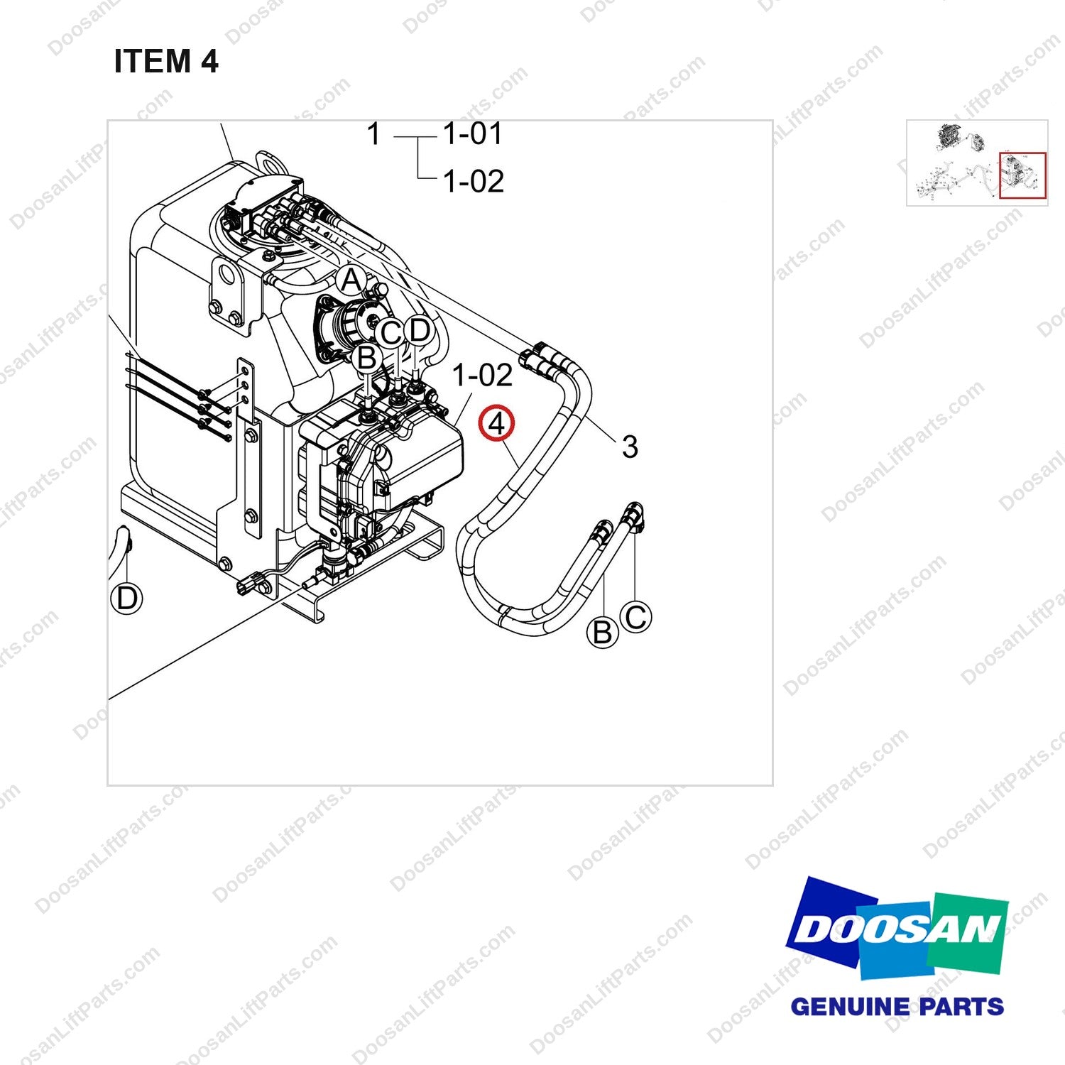 420104-00230 UREA GP;SUB - parts diagram, item 4 shown - genuine Doosan / Bobcat forklift part