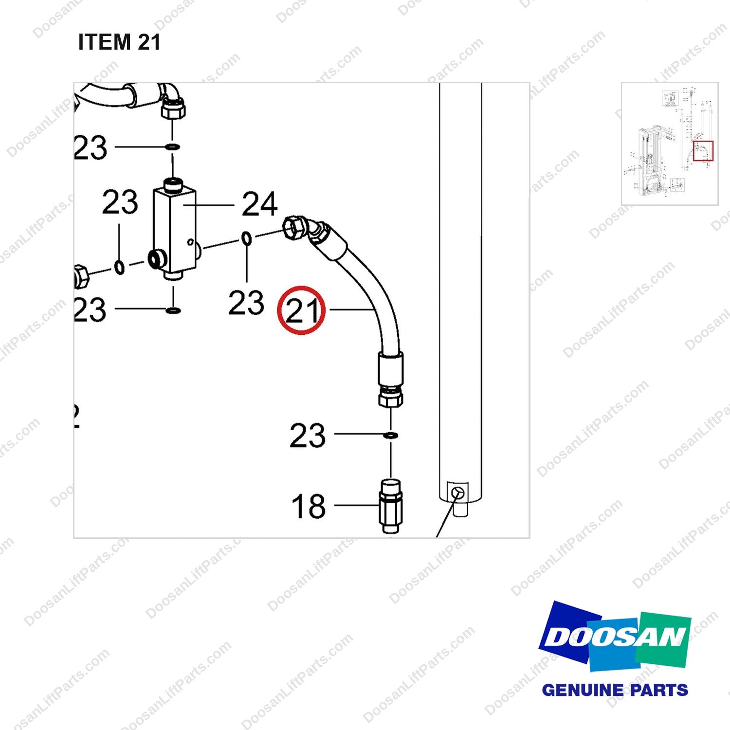 420105-02284 Lift & Tilt Mounting Gp - FFT - 2.0/2.5 Ton - parts diagram, item 21 shown - genuine Doosan / Bobcat forklift part