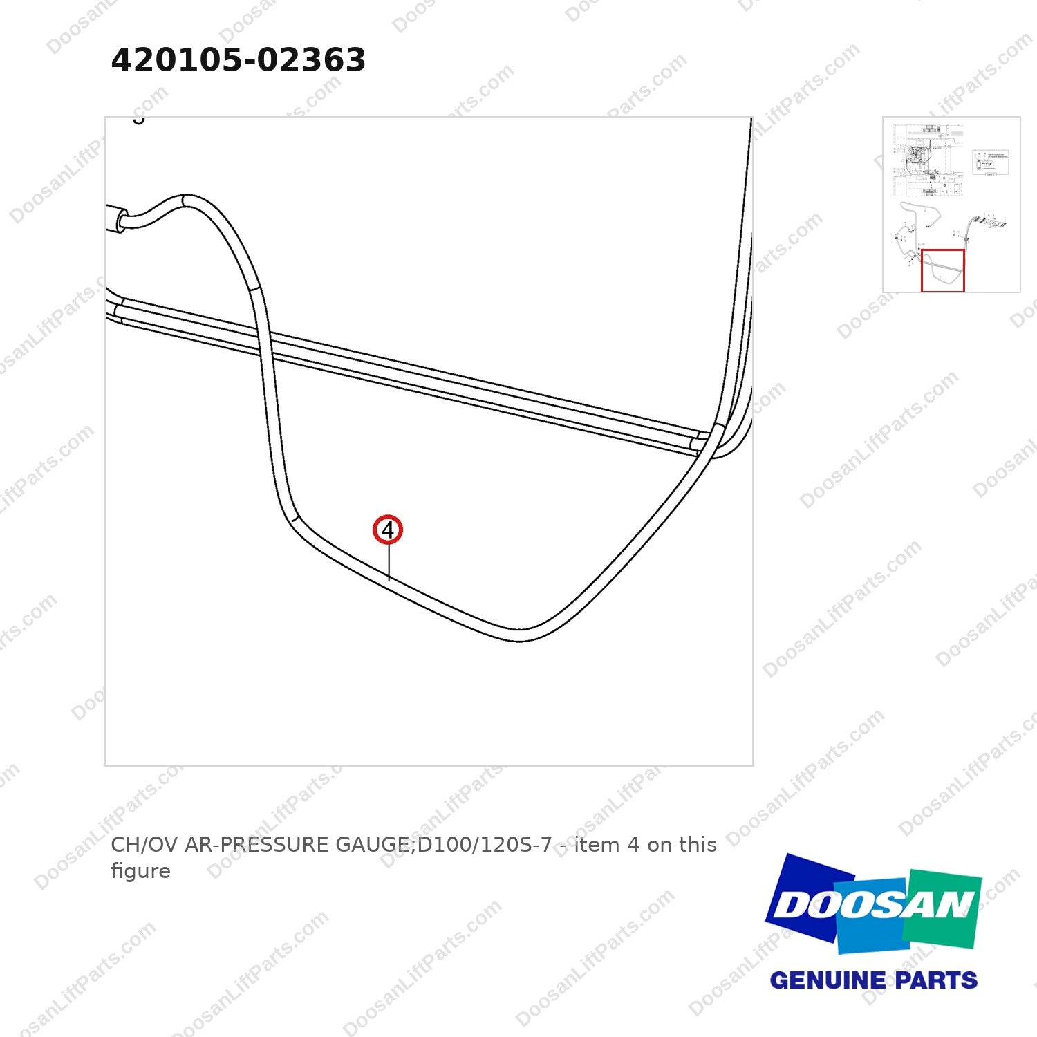420105-02363 CH/OV AR-PRESSURE GAUGE;D100/120S-7 - parts diagram, item 4 shown - genuine Doosan / Bobcat forklift part