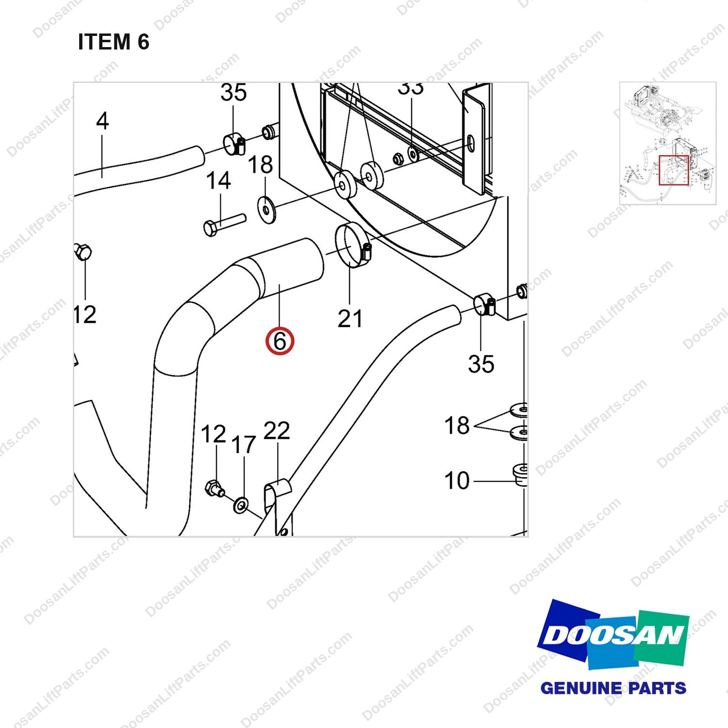 420105-02401 RADIATOR GROUP;COOLING - parts diagram, item 6 shown - genuine Doosan / Bobcat forklift part