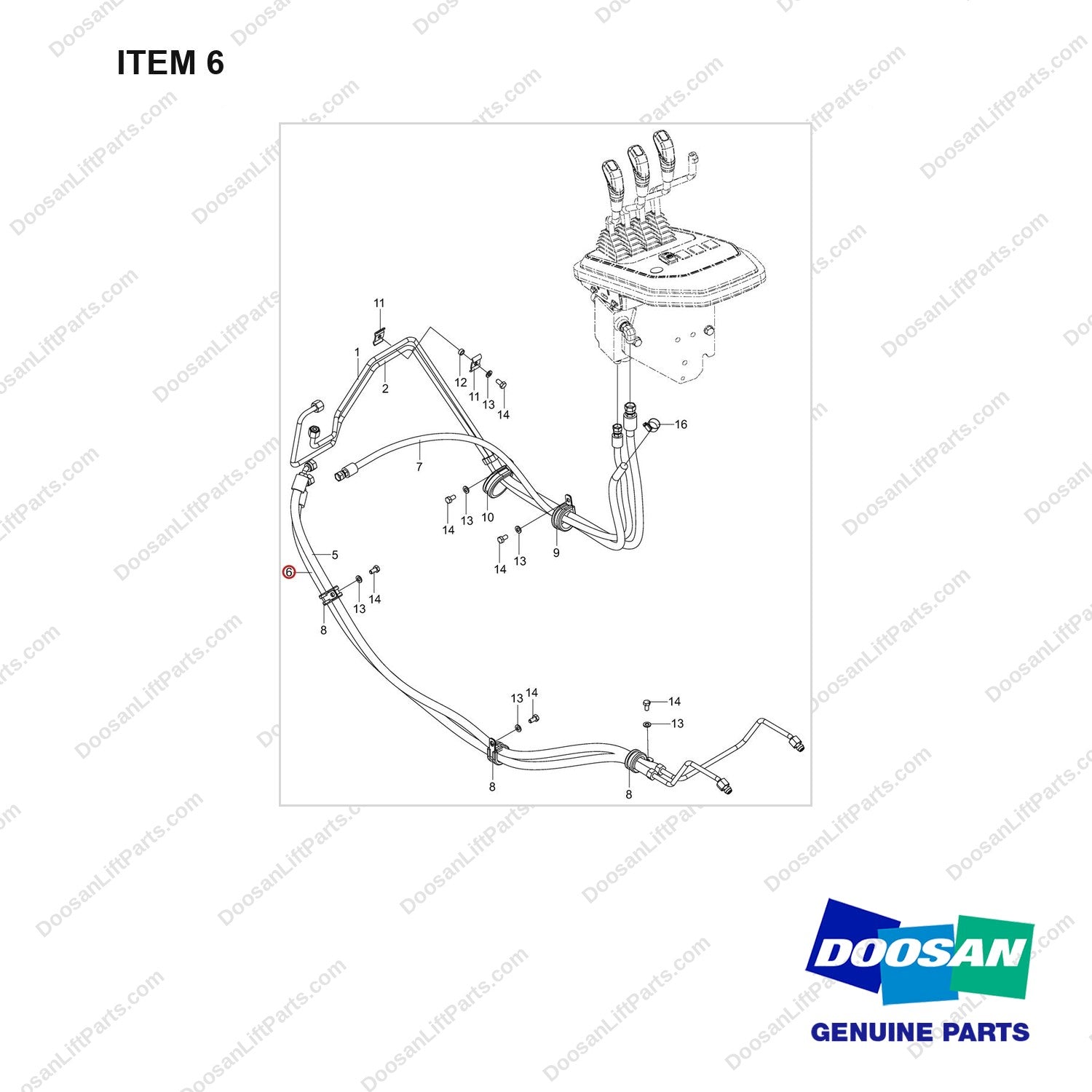 420105-03065 HOSE GROUP,HYDRAULIC;P/S - full parts diagram, item 6 marked - genuine Doosan / Bobcat forklift part