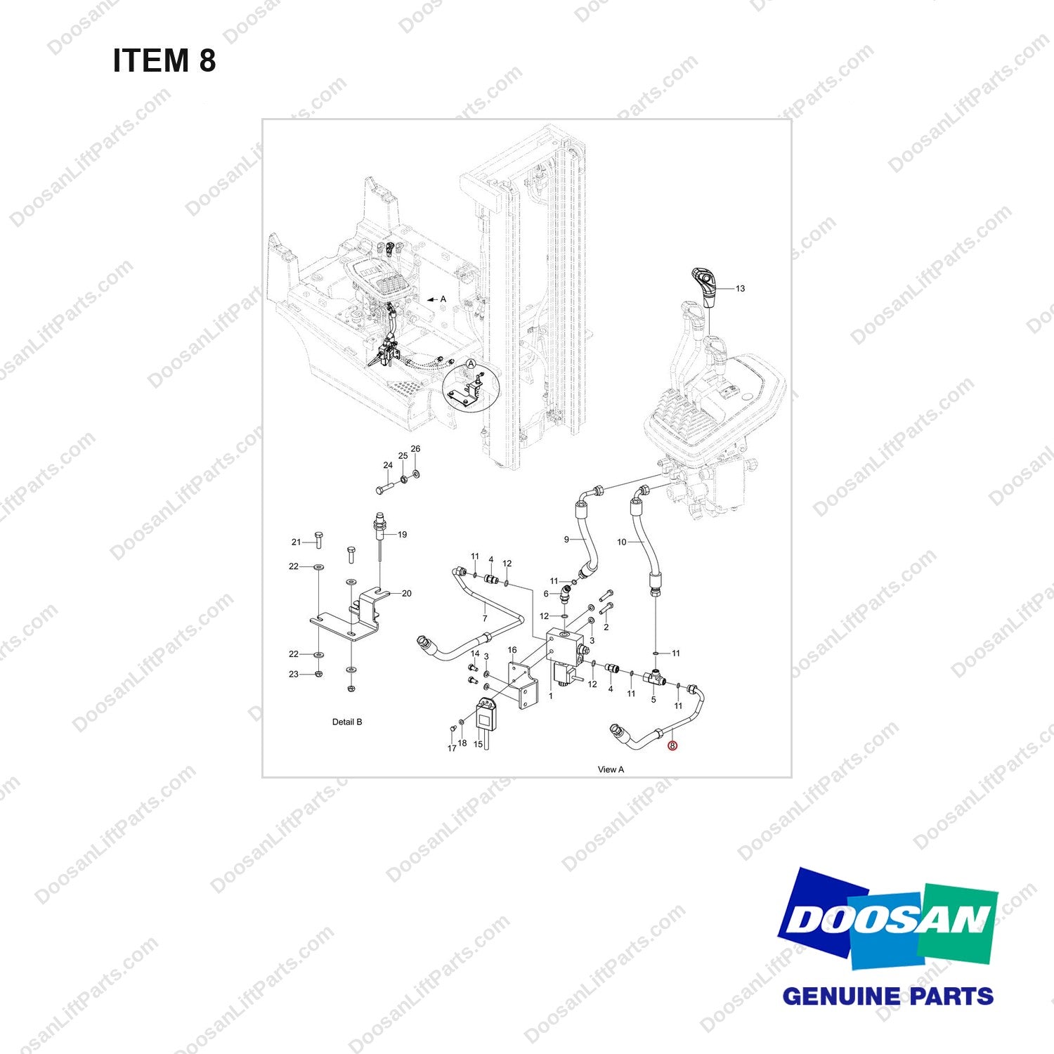 420105-03319 CH/OV AR-AUTO TILT LEVELING - full parts diagram, item 8 marked - genuine Doosan / Bobcat forklift part