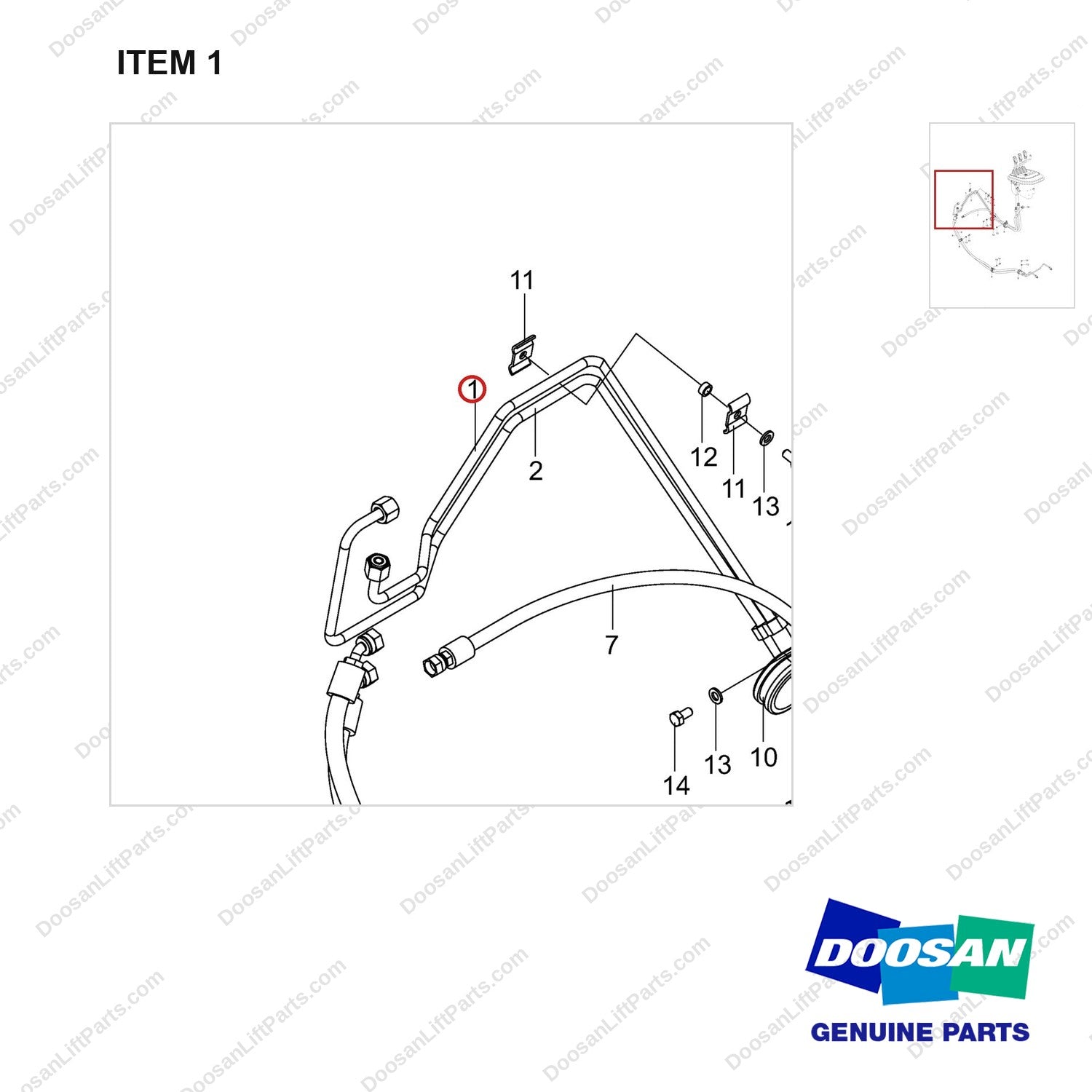 420105-03523 HOSE GROUP,HYDRAULIC;P/S - parts diagram, item 1 shown - genuine Doosan / Bobcat forklift part