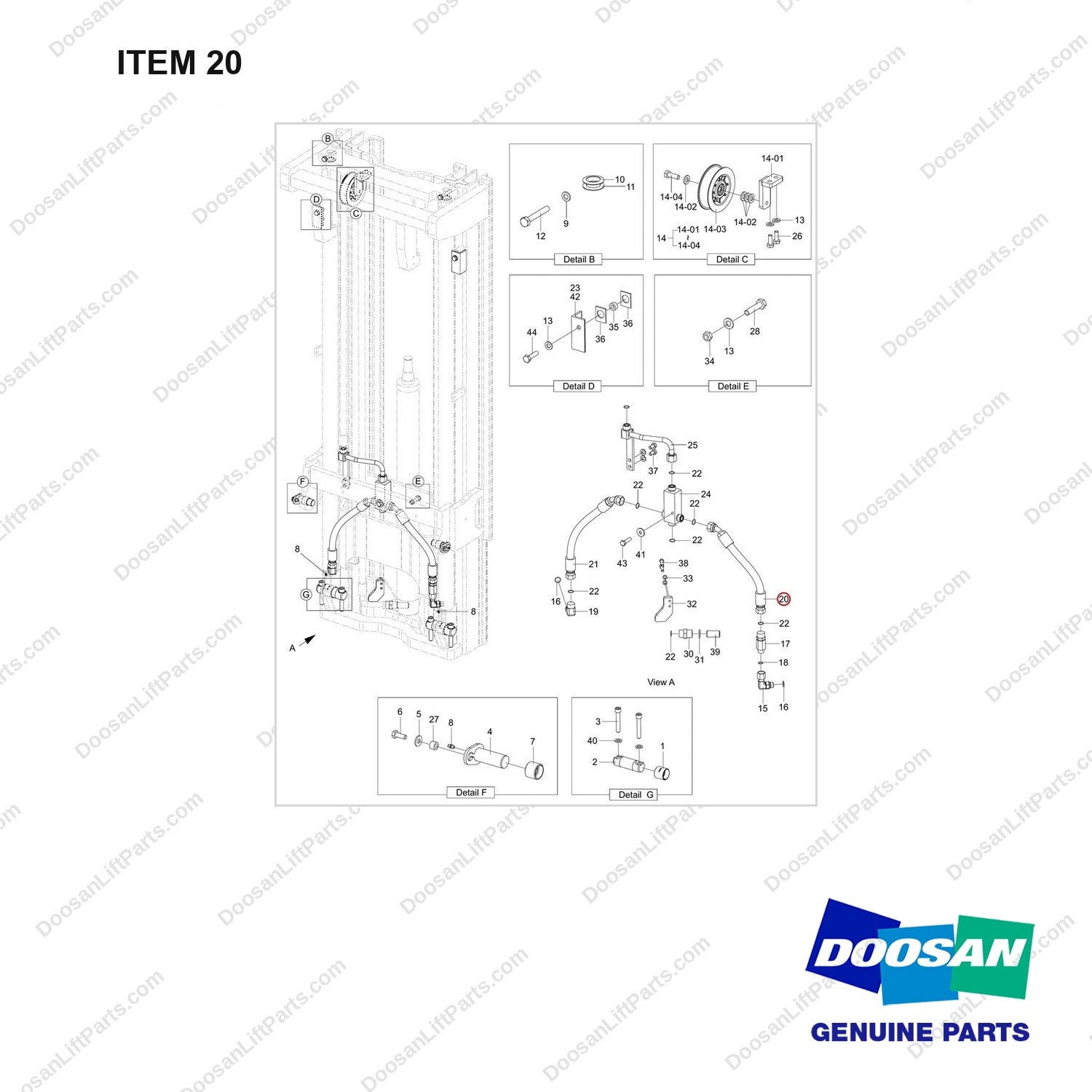 420105-03526 MOUNT GROUP;FFT,BASIC - full parts diagram, item 20 marked - genuine Doosan / Bobcat forklift part