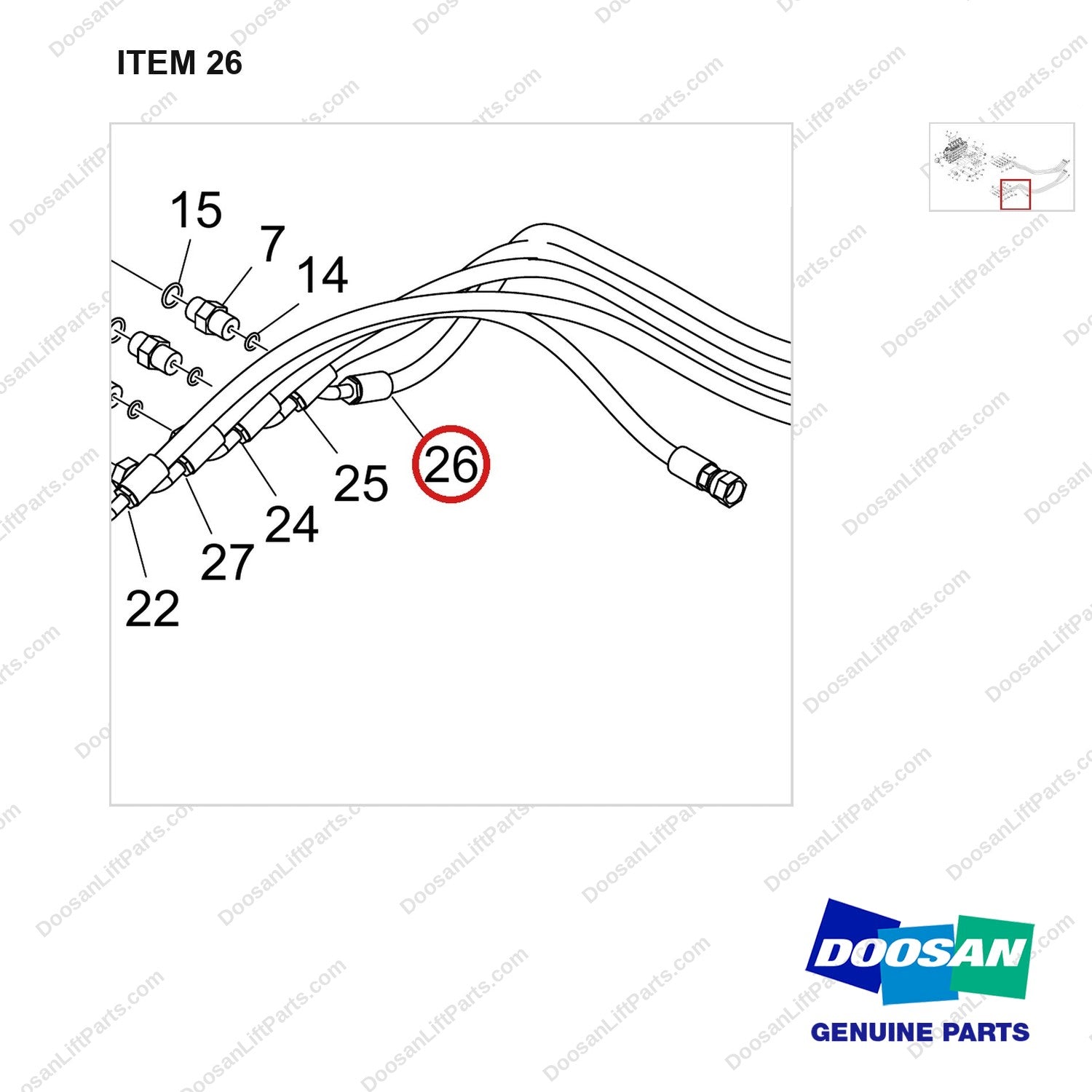 420105-04381 VALVE,MAIN CONTROL;5SPOOL,MAST HEIGHT SA - parts diagram, item 26 shown - genuine Doosan / Bobcat forklift part