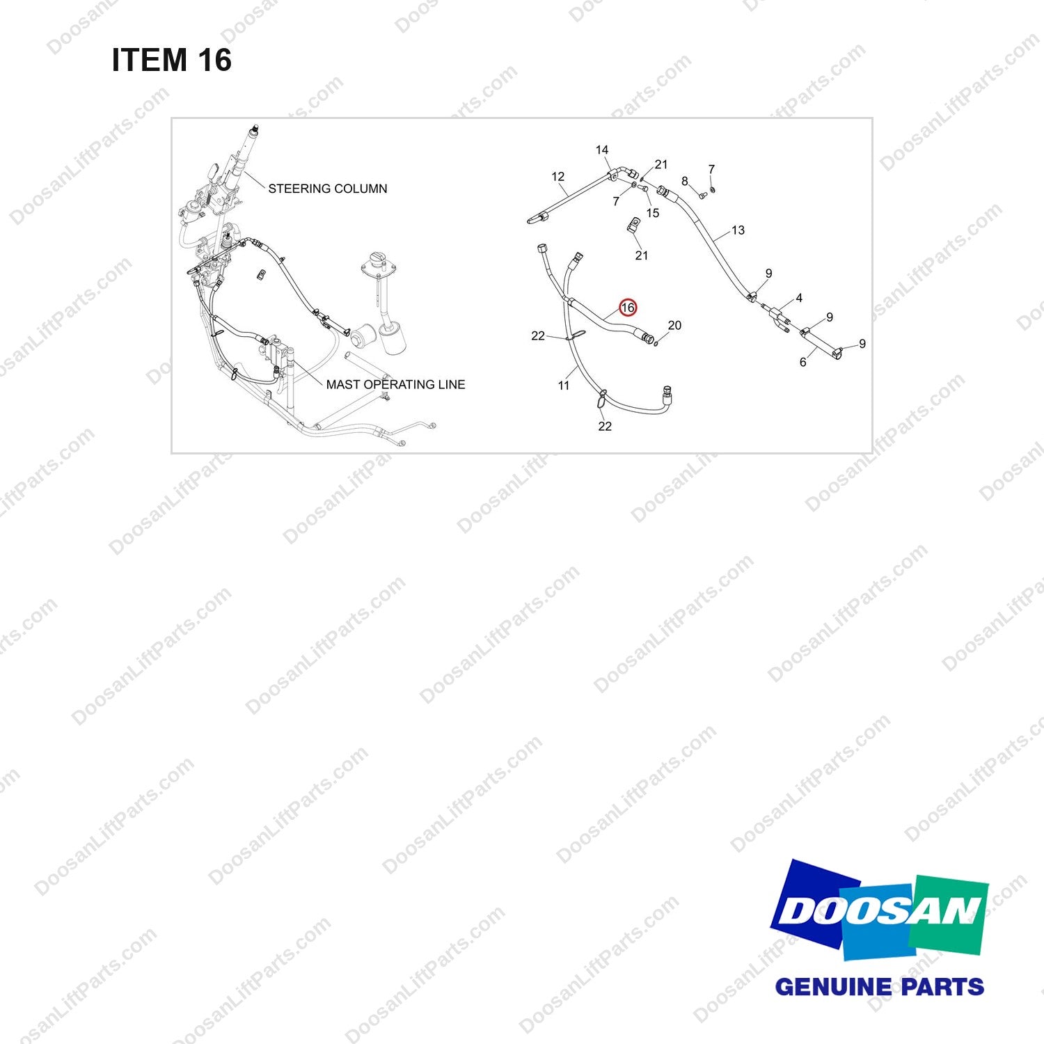 420105-04610 POWER CYLINDER LINE_LINE PART - full parts diagram, item 16 marked - genuine Doosan / Bobcat forklift part