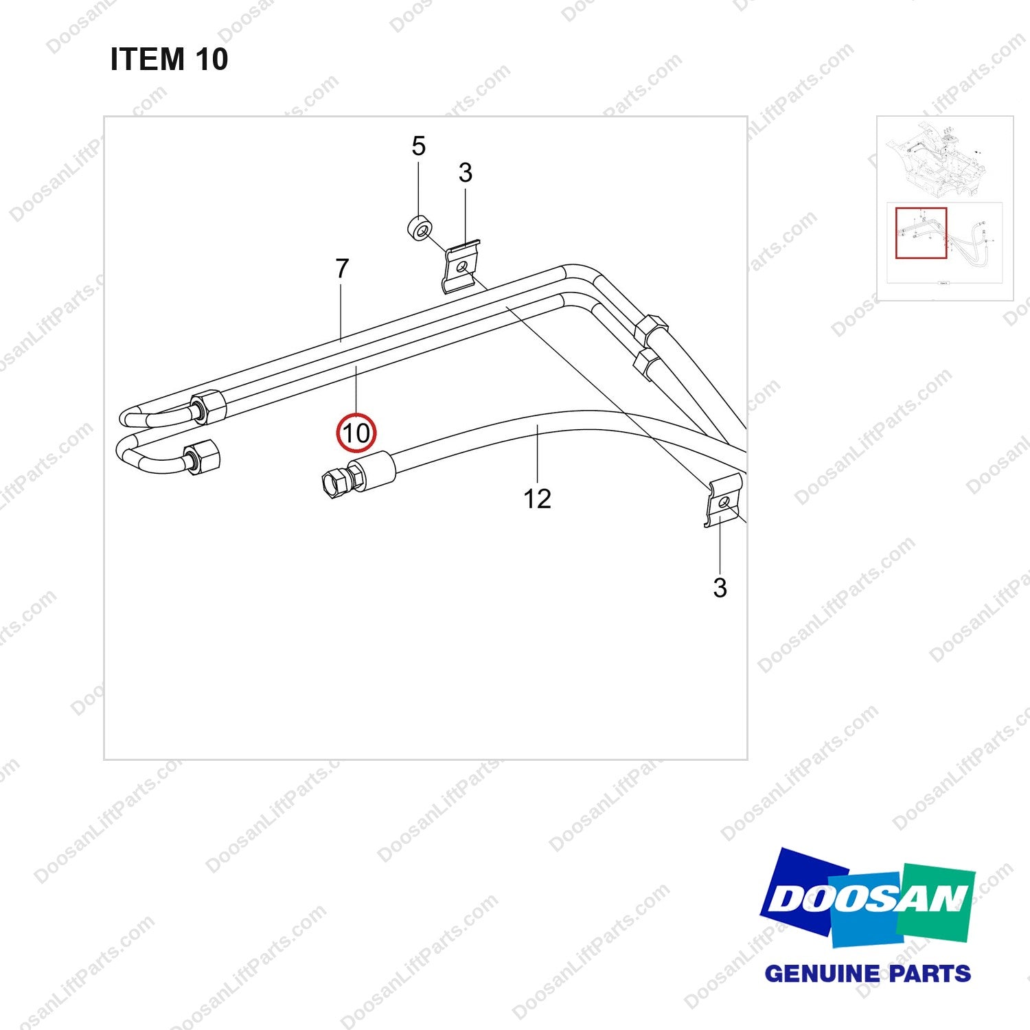 420105-04849 POWER STEERING LINES GP;D25S-9 - parts diagram, item 10 shown - genuine Doosan / Bobcat forklift part