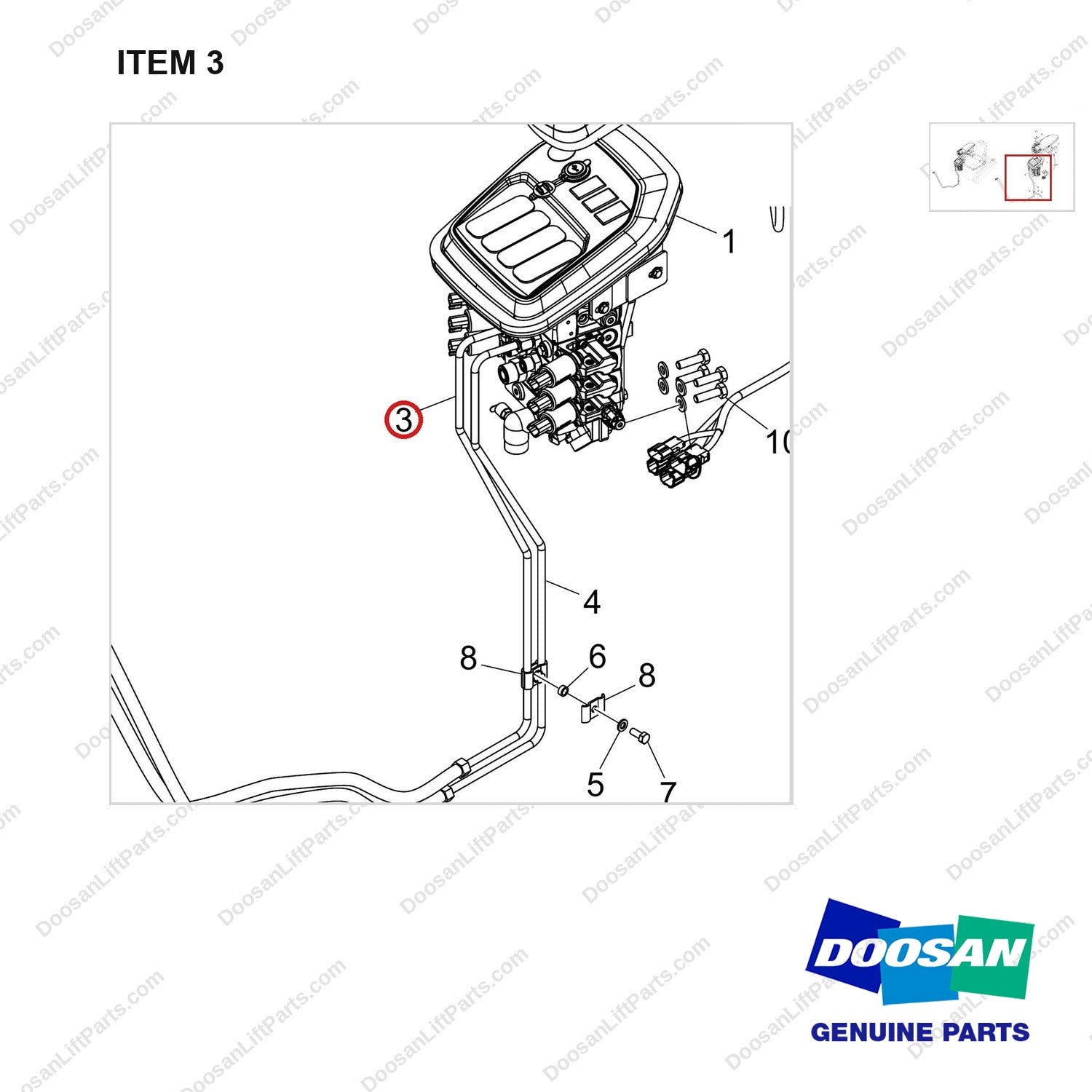 420105-05380 CONTROL VALVE GP;FINGERTIP-3WAY - parts diagram, item 3 shown - genuine Doosan / Bobcat forklift part