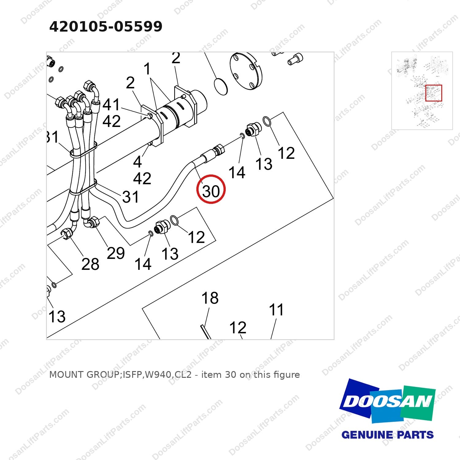 420105-05599 MOUNT GROUP;ISFP,W940,CL2 - parts diagram, item 30 shown - genuine Doosan / Bobcat forklift part