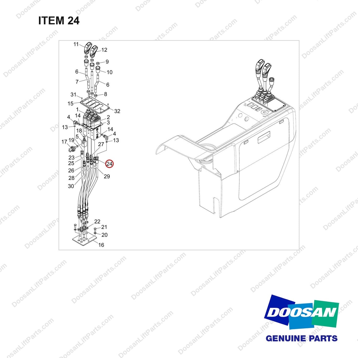 420105-05665 PILOT LEVER;3SEC/3LEV - full parts diagram, item 24 marked - genuine Doosan / Bobcat forklift part