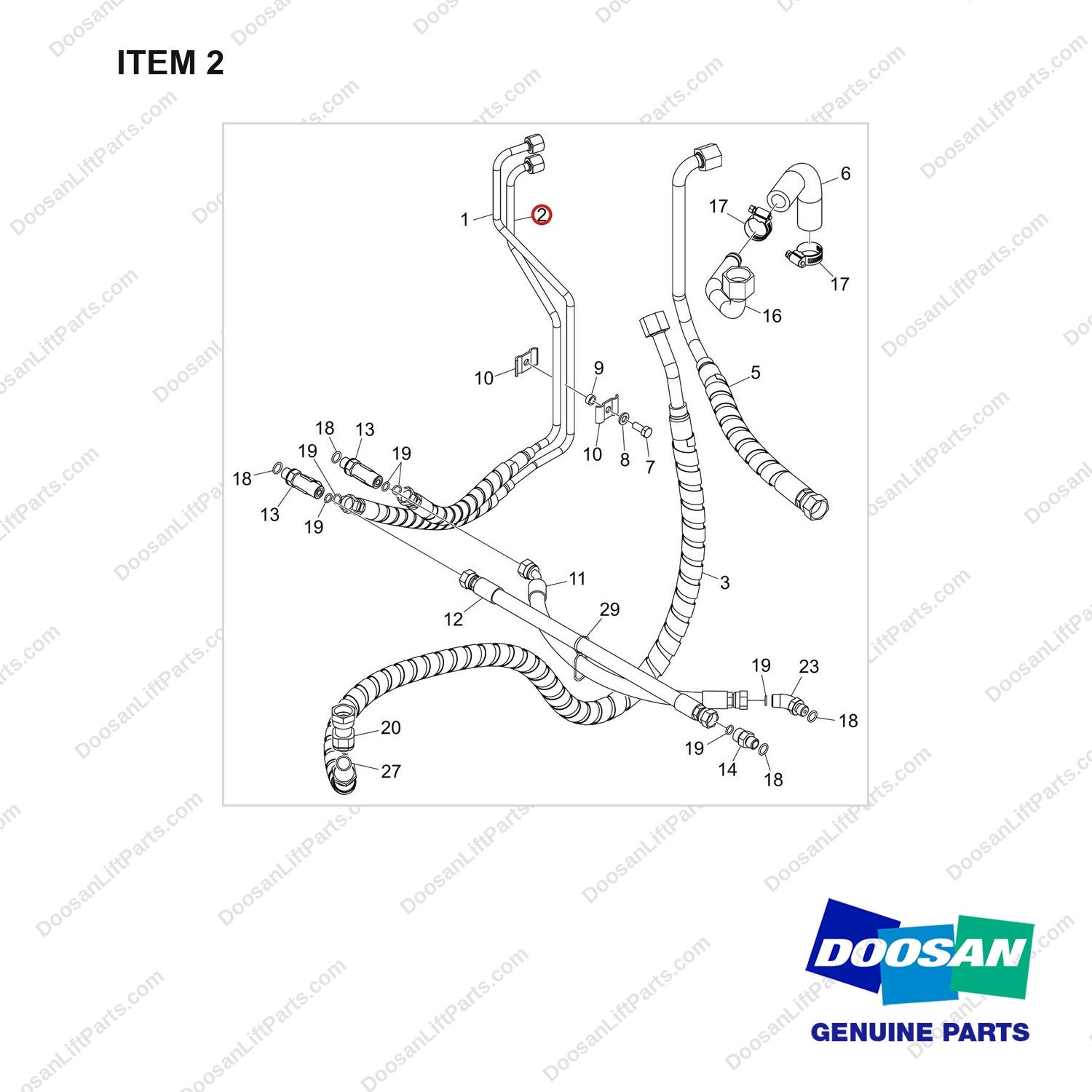 420105-06102 MAST OPERATING LINE GROUP_LINE;STD - full parts diagram, item 2 marked - genuine Doosan / Bobcat forklift part