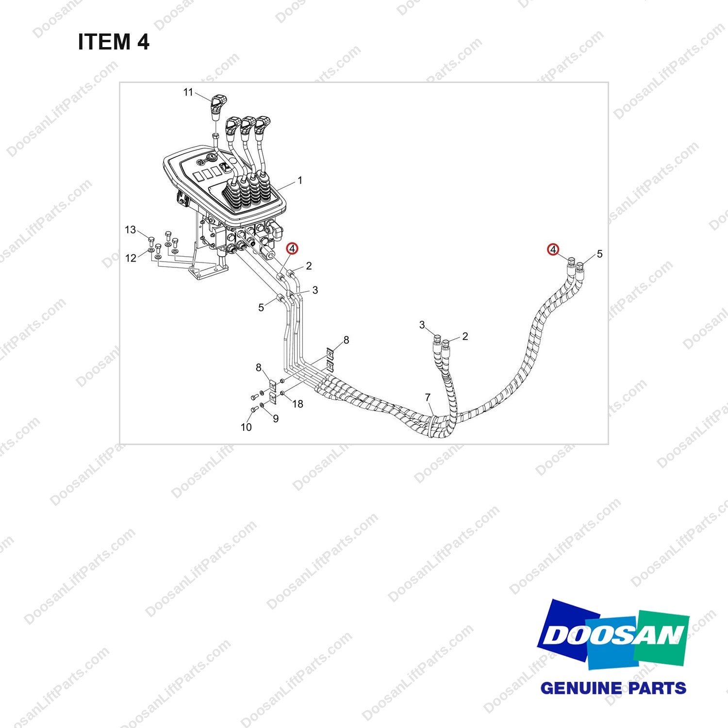 420105-06111 MAIN C_V GROUP;4SEC/4LEV - full parts diagram, item 4 marked - genuine Doosan / Bobcat forklift part