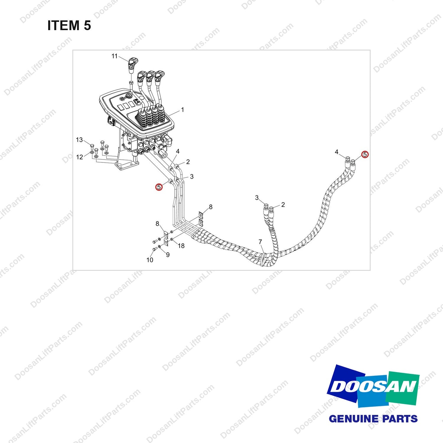 420105-06112 MAIN C_V GROUP;4SEC/4LEV - full parts diagram, item 5 marked - genuine Doosan / Bobcat forklift part
