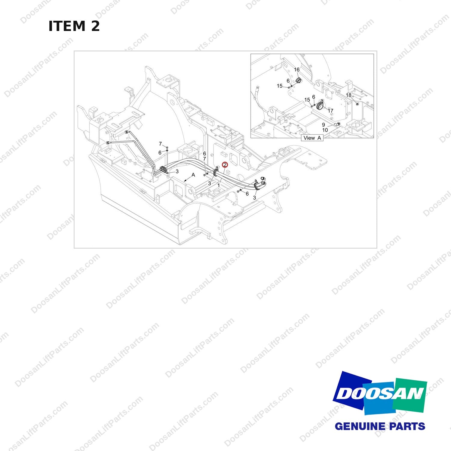420105-06131 CHASSIS POWER STEERING CYLINDER LINE_SUB - full parts diagram, item 2 marked - genuine Doosan / Bobcat forklift part