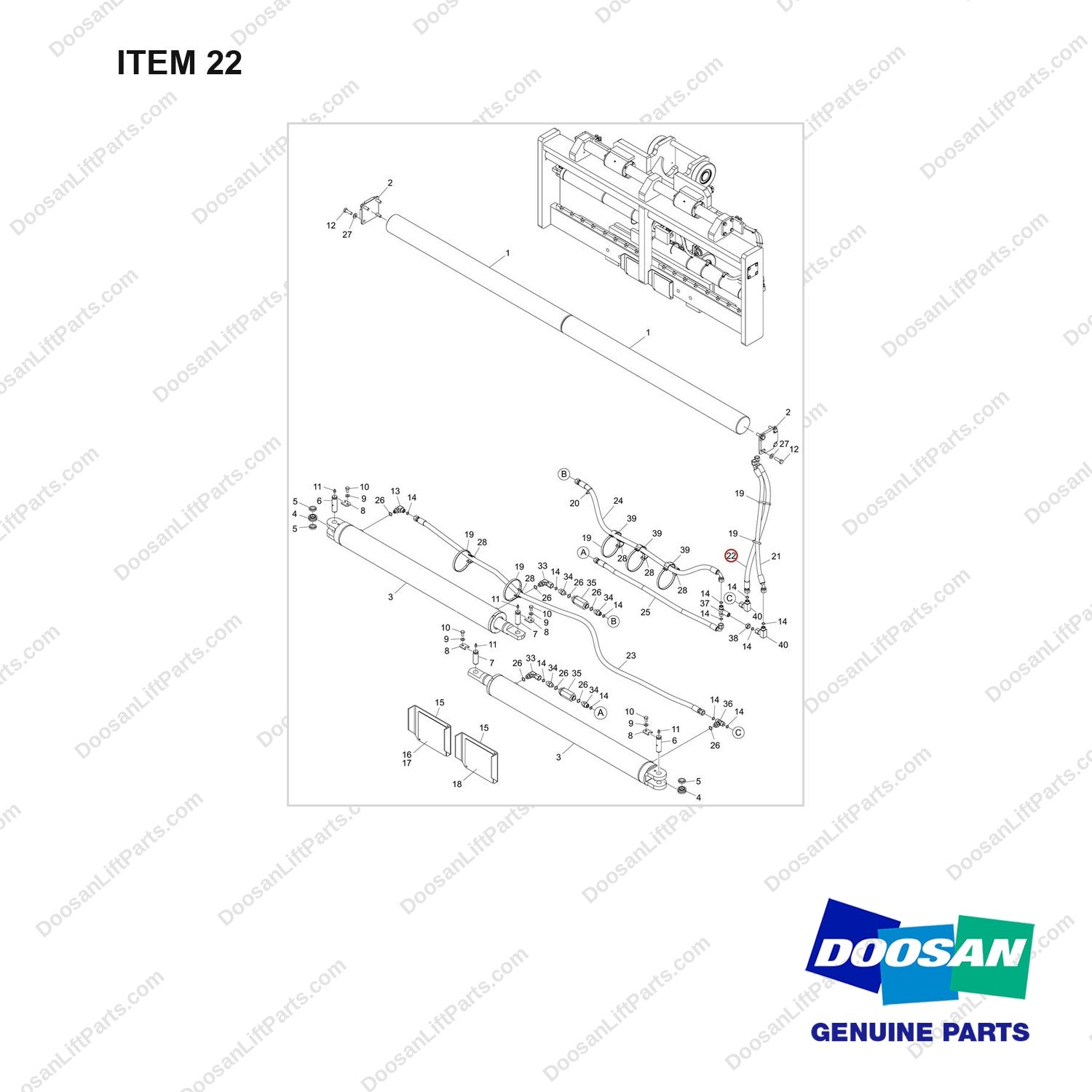 420105-06164 MOUNT GROUP;STD,FORK - full parts diagram, item 22 marked - genuine Doosan / Bobcat forklift part