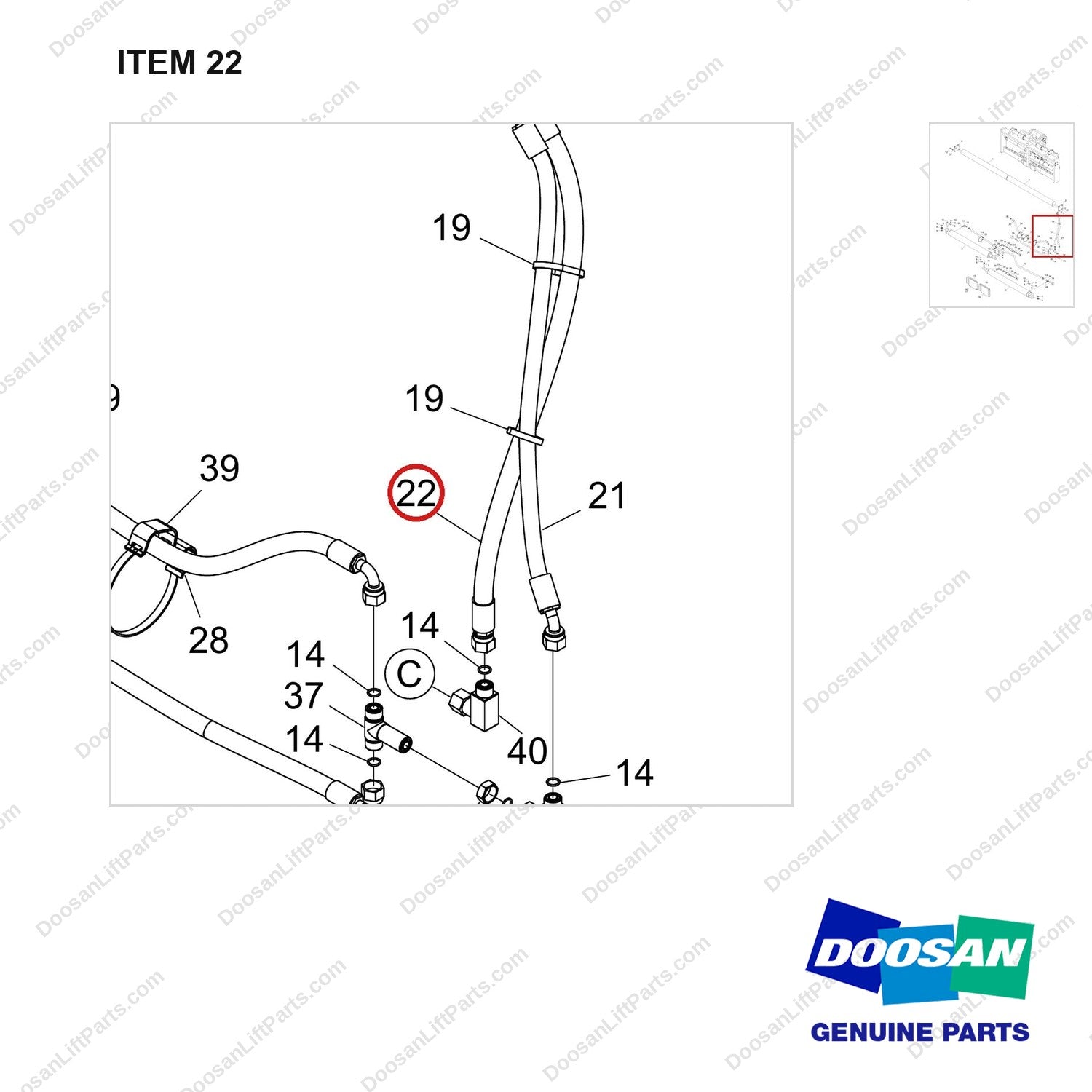 420105-06164 MOUNT GROUP;STD,FORK - parts diagram, item 22 shown - genuine Doosan / Bobcat forklift part