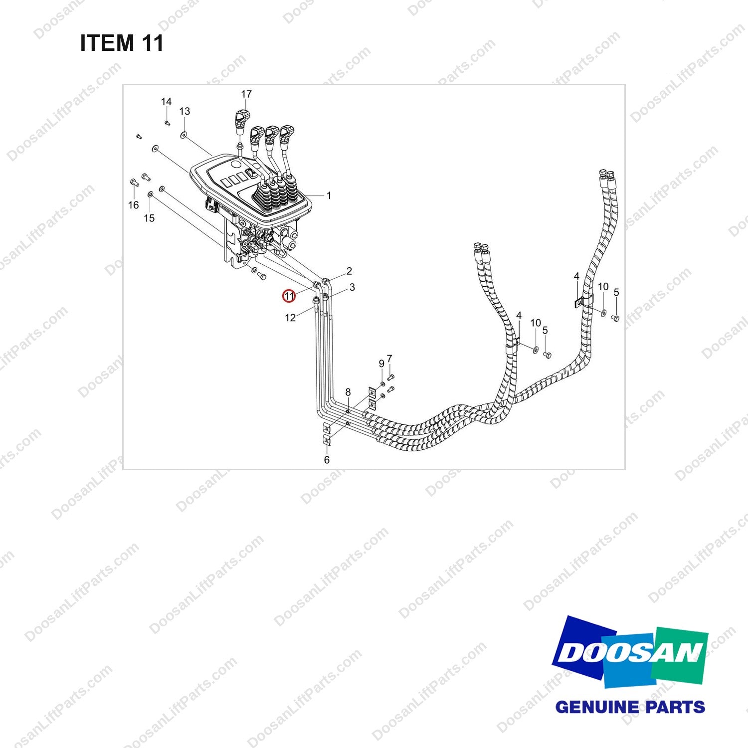 420105-06248 VALVE AR;4 SEC, 4 LEVER - full parts diagram, item 11 marked - genuine Doosan / Bobcat forklift part
