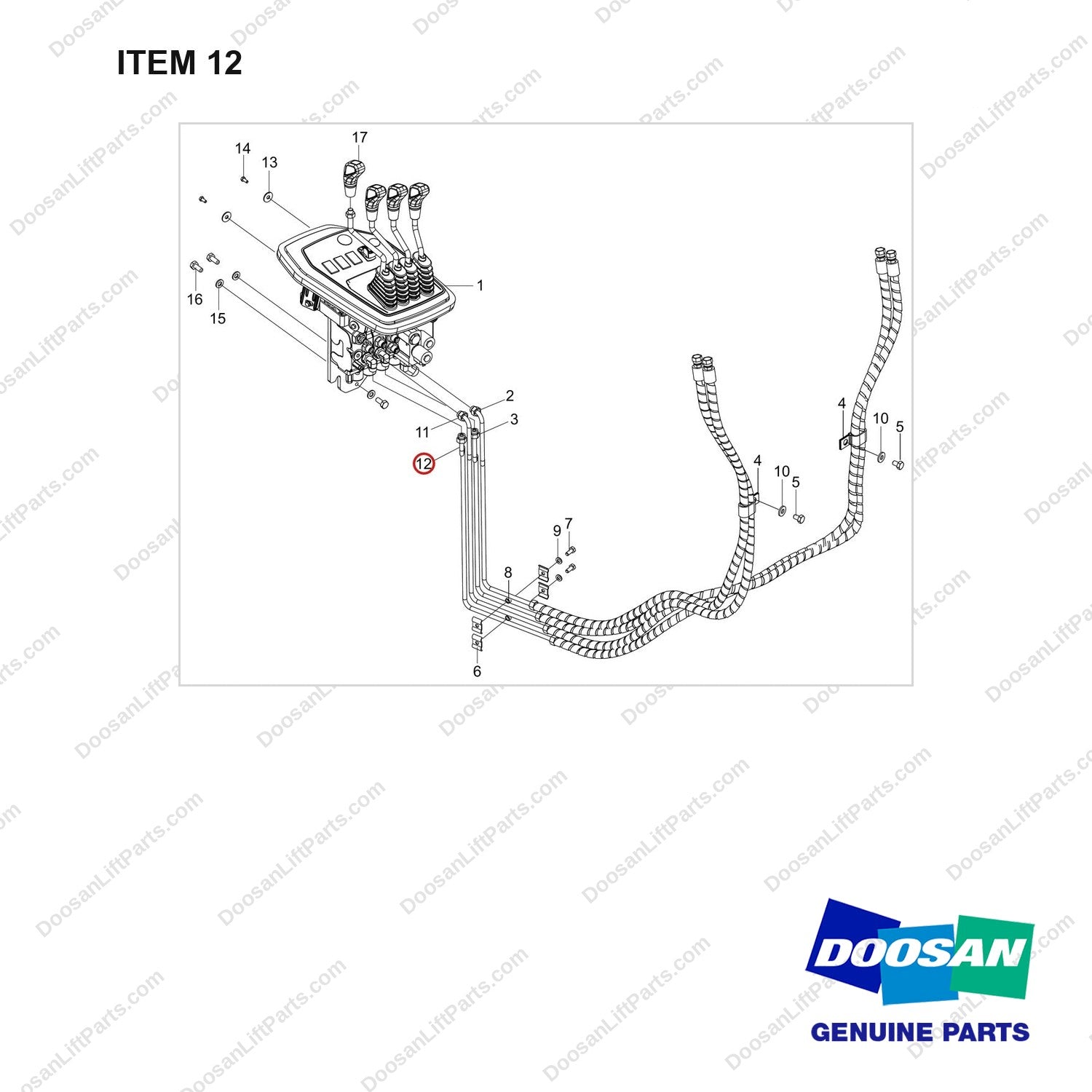 420105-06249 VALVE AR;4 SEC, 4 LEVER - full parts diagram, item 12 marked - genuine Doosan / Bobcat forklift part