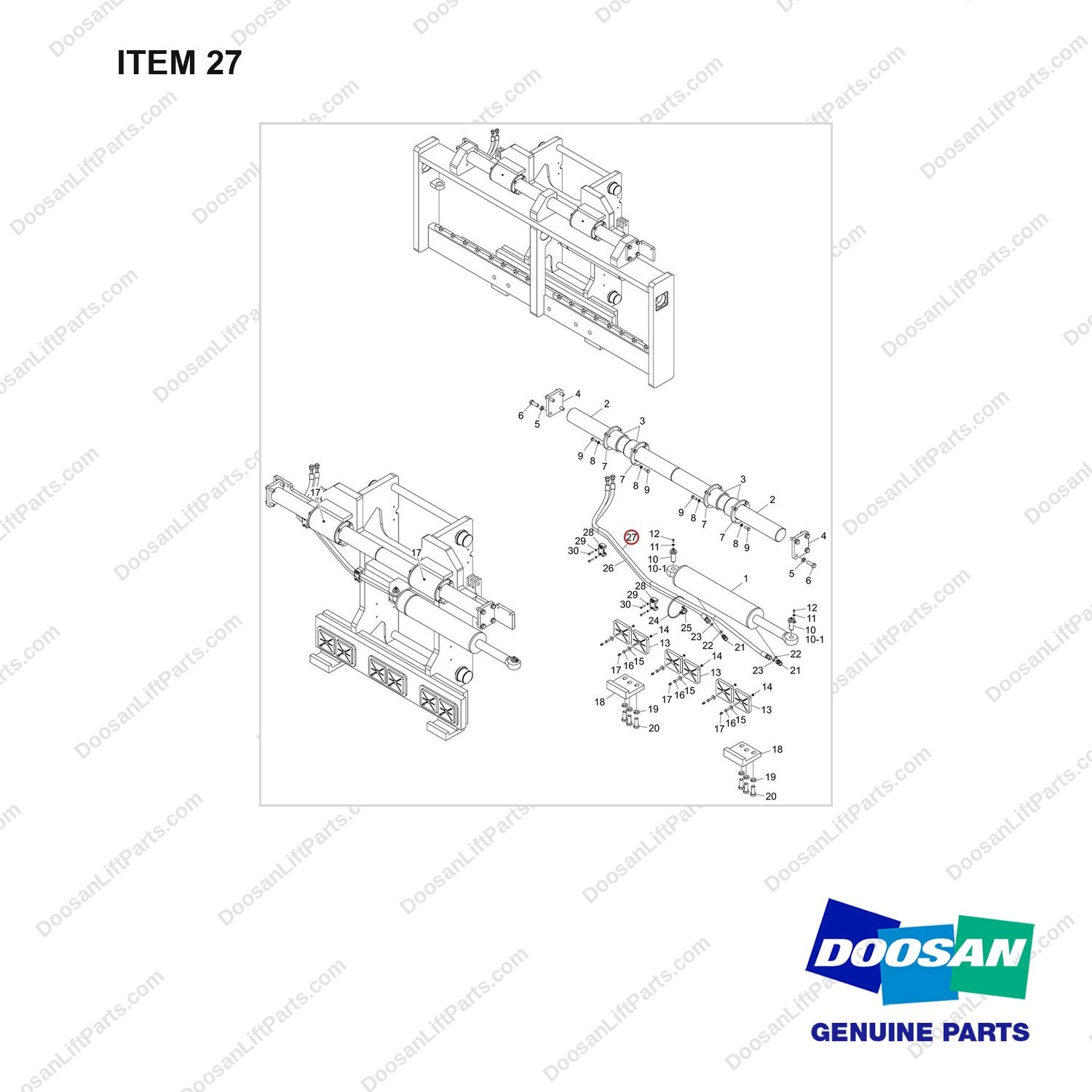 420105-06267 MOUNT GROUP;SHIFT,SIDE - full parts diagram, item 27 marked - genuine Doosan / Bobcat forklift part