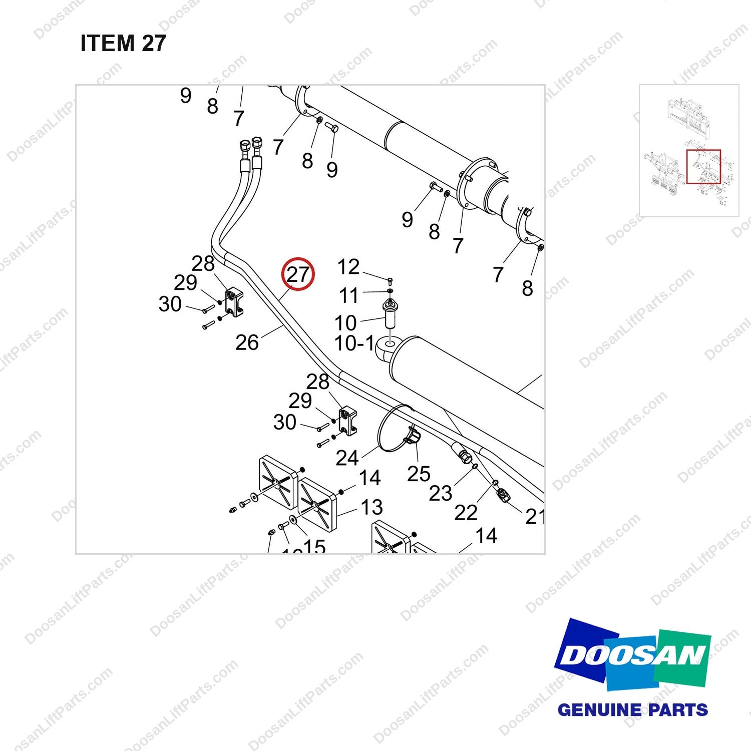 420105-06267 MOUNT GROUP;SHIFT,SIDE - parts diagram, item 27 shown - genuine Doosan / Bobcat forklift part