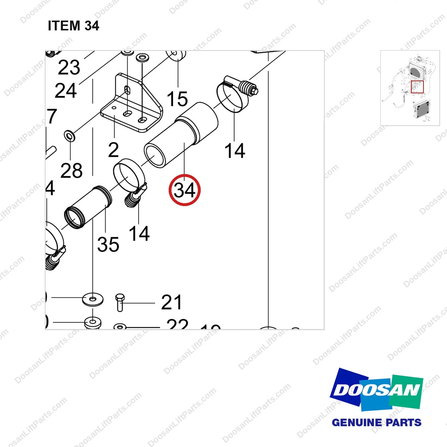 420107-01115 RADIATOR GROUP;GC45S-9,PSI4.3L - parts diagram, item 34 shown - genuine Doosan / Bobcat forklift part