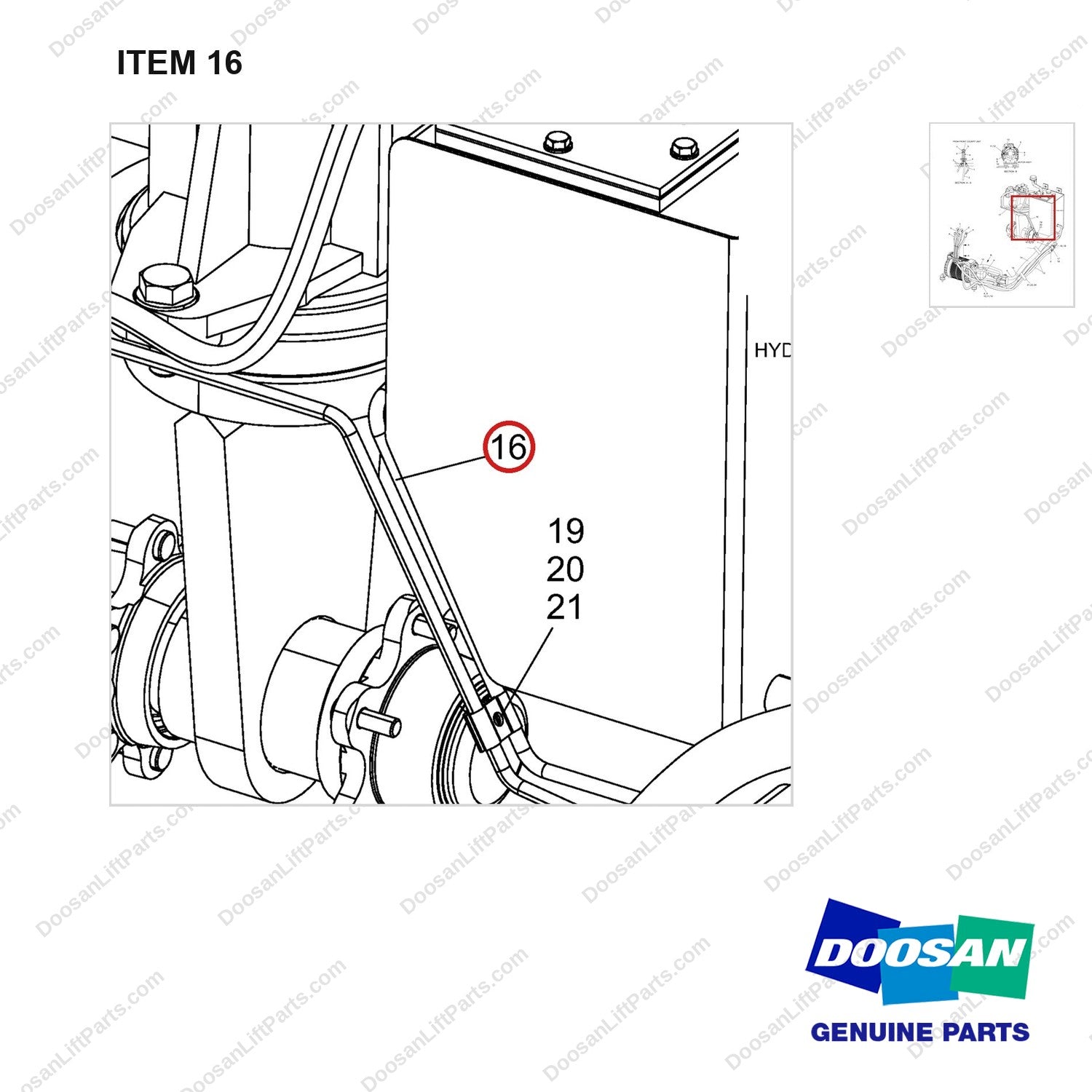 420108-00477 LINES GP - POWER STEERING(B18/20T-5) - parts diagram, item 16 shown - genuine Doosan / Bobcat forklift part