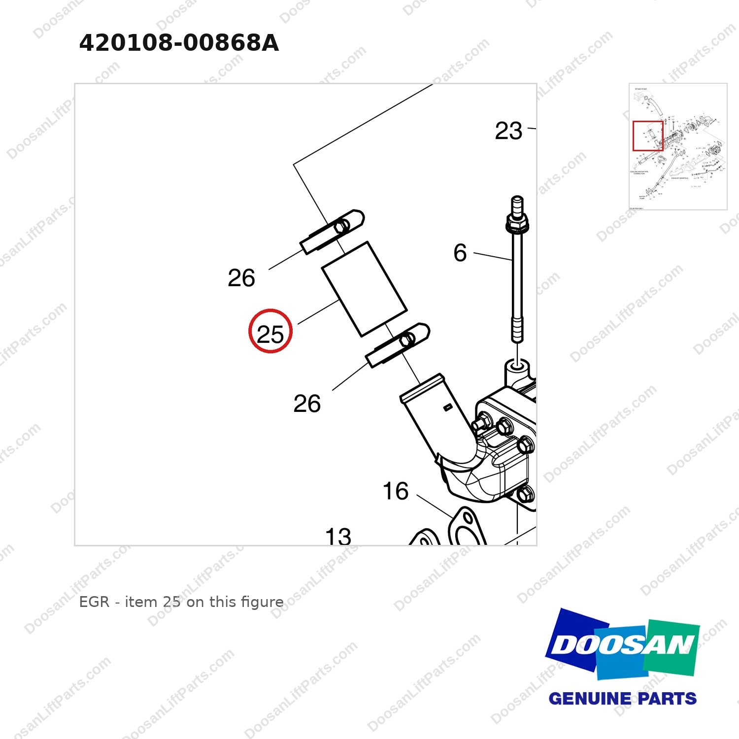 420108-00868A EGR - parts diagram, item 25 shown - genuine Doosan / Bobcat forklift part