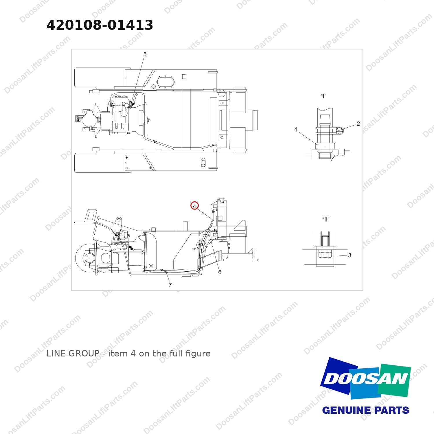 420108-01413 LINE GROUP - full parts diagram, item 4 marked - genuine Doosan / Bobcat forklift part