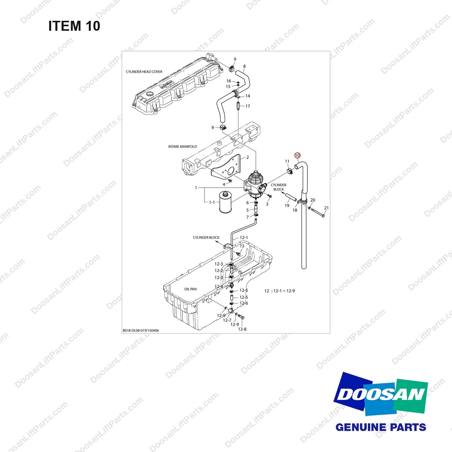 420108-01421 BREATHER - full parts diagram, item 10 marked - genuine Doosan / Bobcat forklift part