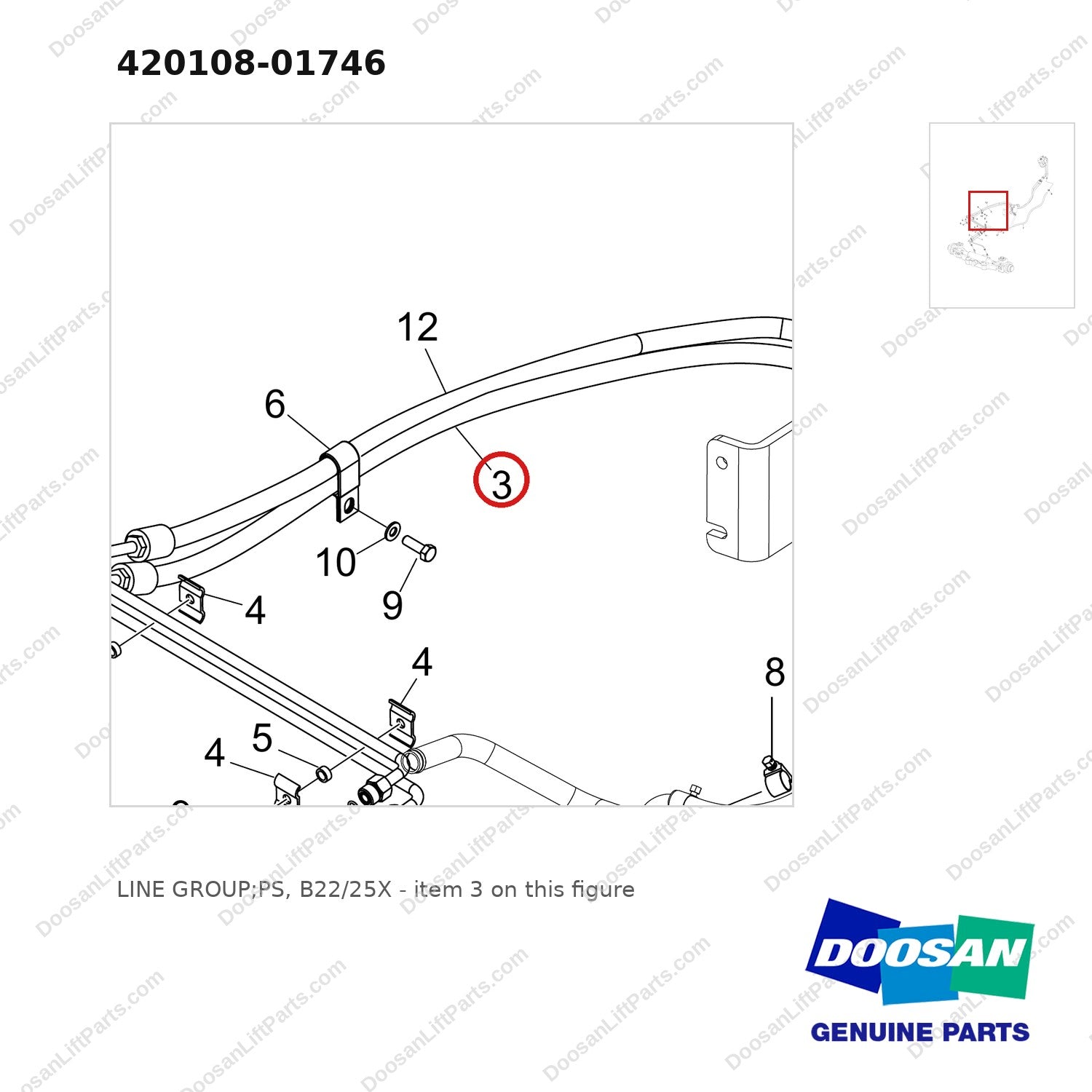 420108-01746 LINE GROUP;PS, B22/25X - parts diagram, item 3 shown - genuine Doosan / Bobcat forklift part