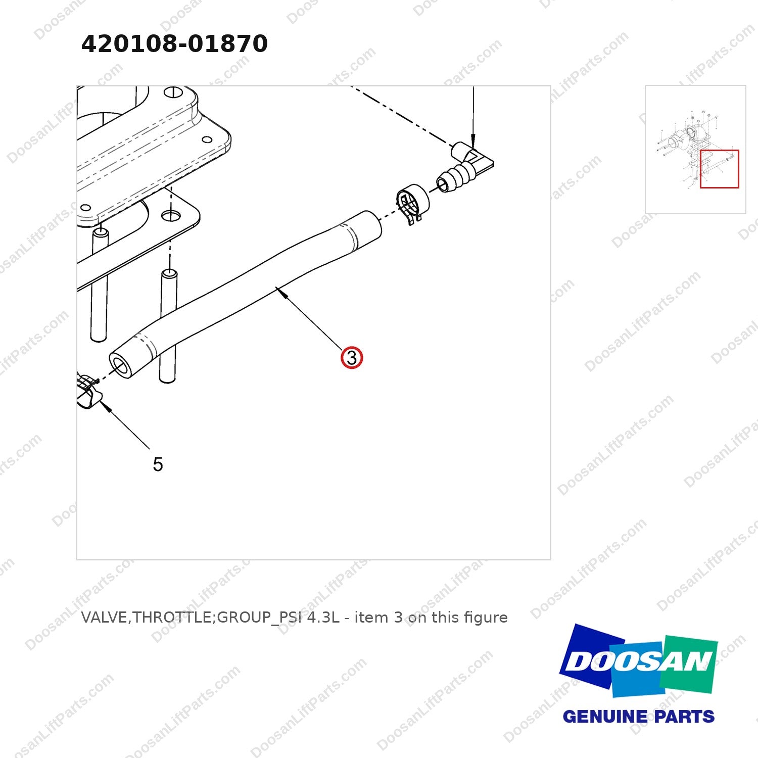 420108-01870 VALVE,THROTTLE;GROUP_PSI 4.3L - parts diagram, item 3 shown - genuine Doosan / Bobcat forklift part