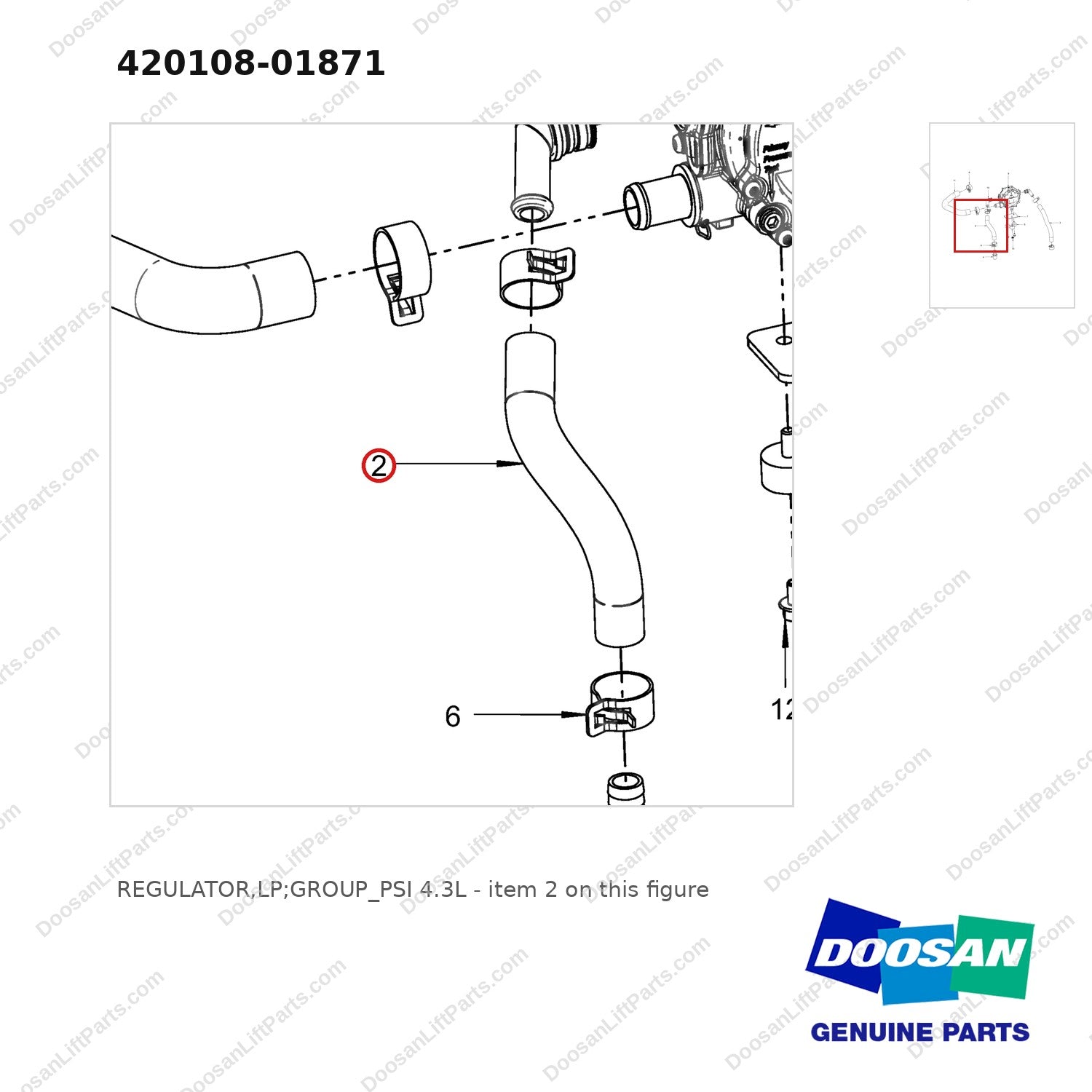 420108-01871 REGULATOR,LP;GROUP_PSI 4.3L - parts diagram, item 2 shown - genuine Doosan / Bobcat forklift part