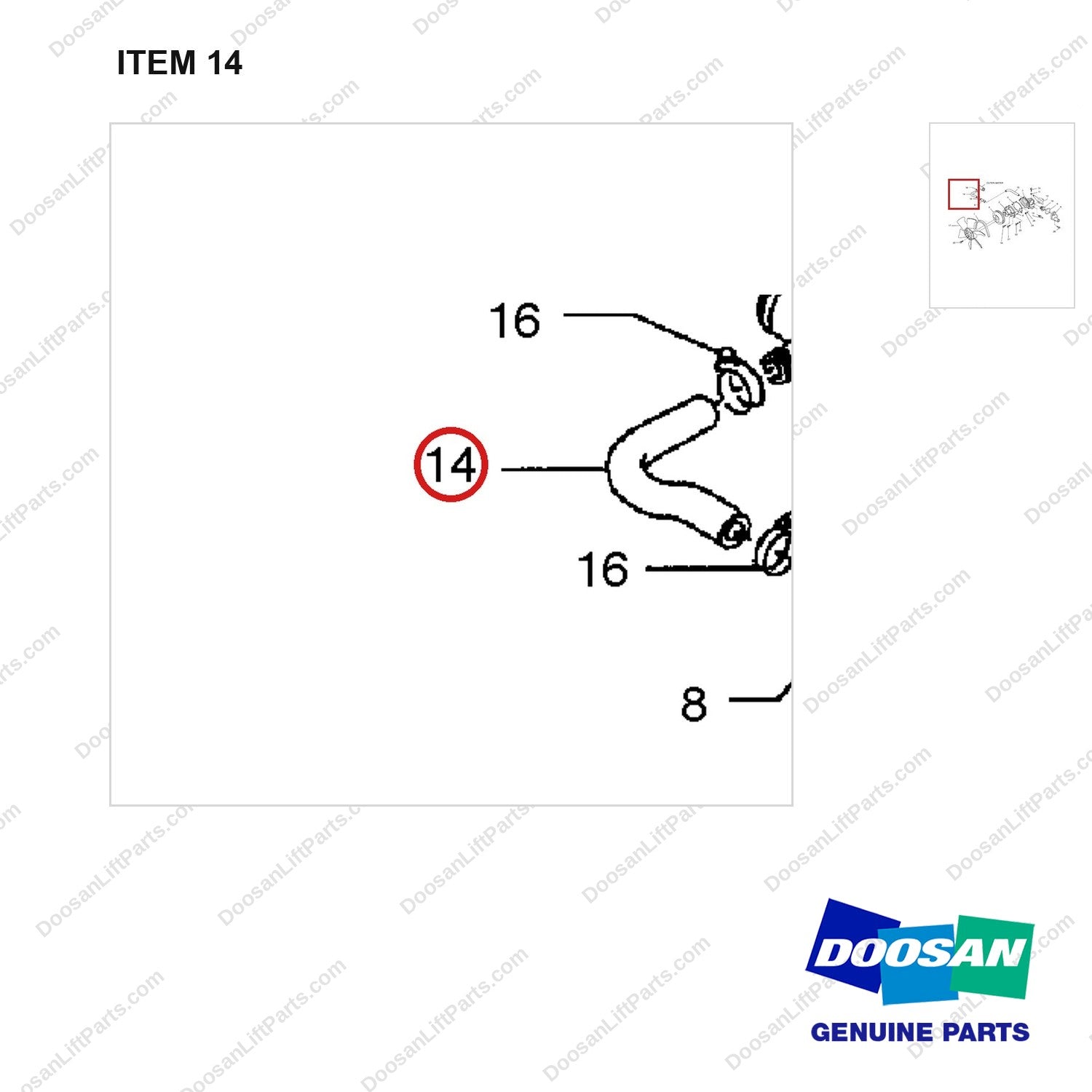 420108-02064 WATER PUMP. COOLING FAN AND THERMOSTAT - parts diagram, item 14 shown - genuine Doosan / Bobcat forklift part