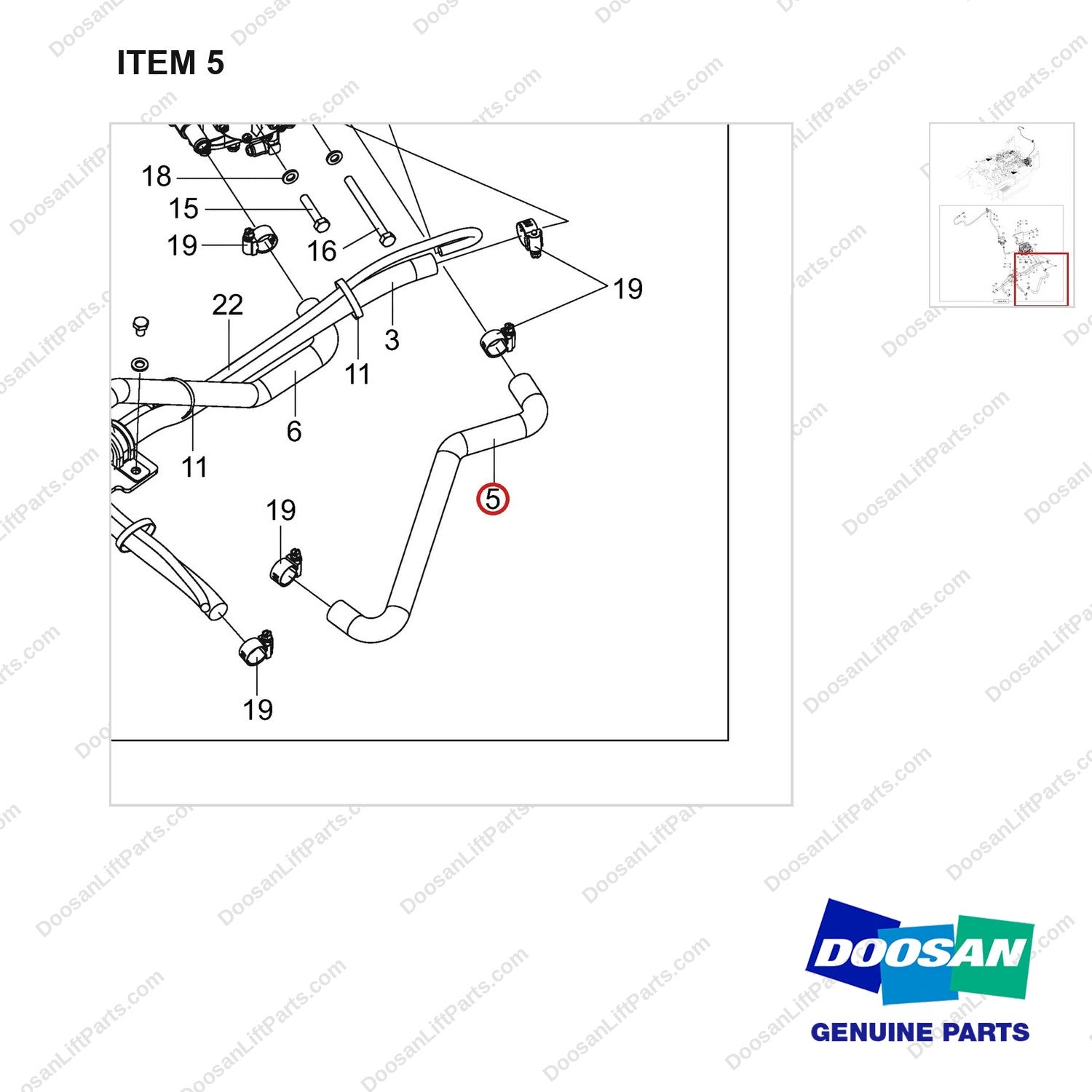 420108-02152 LINE GROUP,FUEL - parts diagram, item 5 shown - genuine Doosan / Bobcat forklift part
