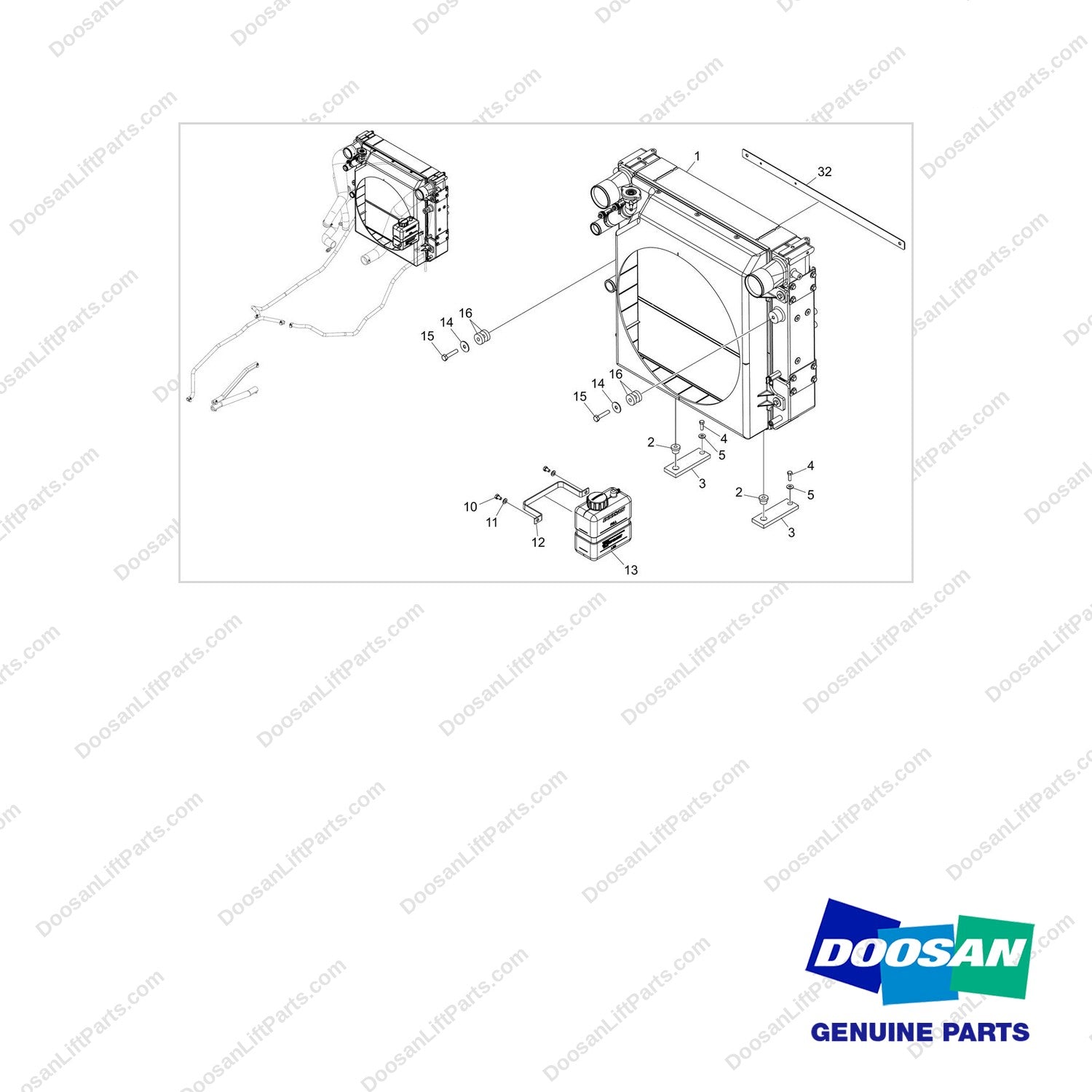 420108-02458 RADIATOR GP;D40S-9 T5 55KW - full parts diagram - genuine Doosan / Bobcat forklift part