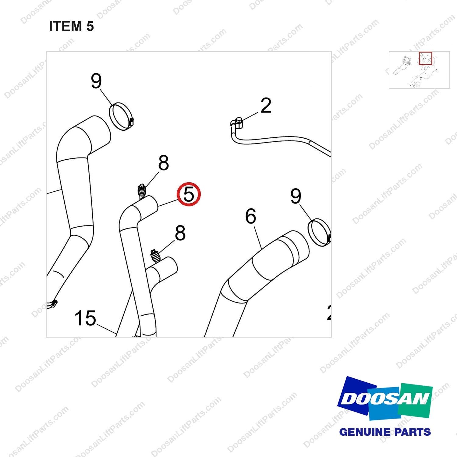 420108-02659 RADIATOR HOSE GROUP;W/O HEATER - parts diagram, item 5 shown - genuine Doosan / Bobcat forklift part