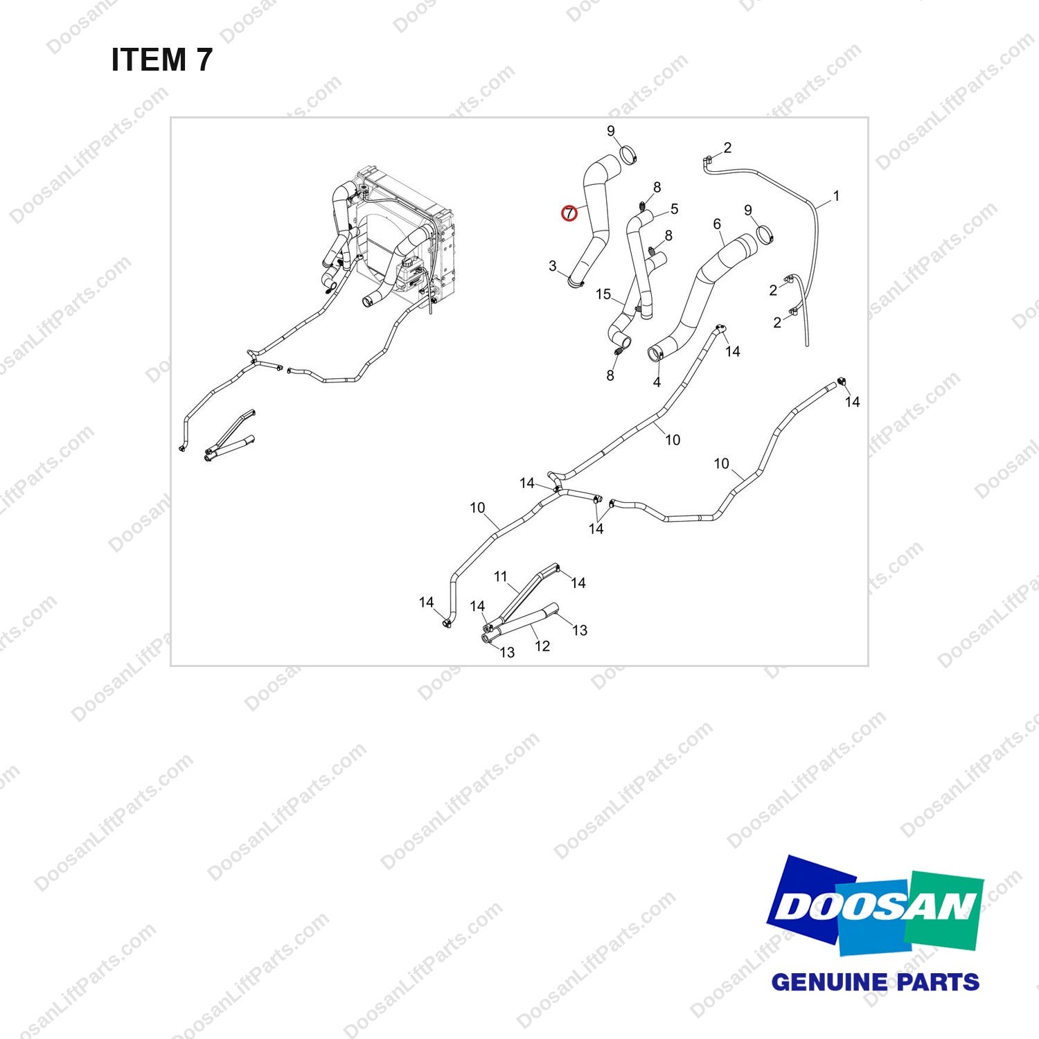 420108-02661 RADIATOR HOSE GROUP;W/O HEATER - full parts diagram, item 7 marked - genuine Doosan / Bobcat forklift part