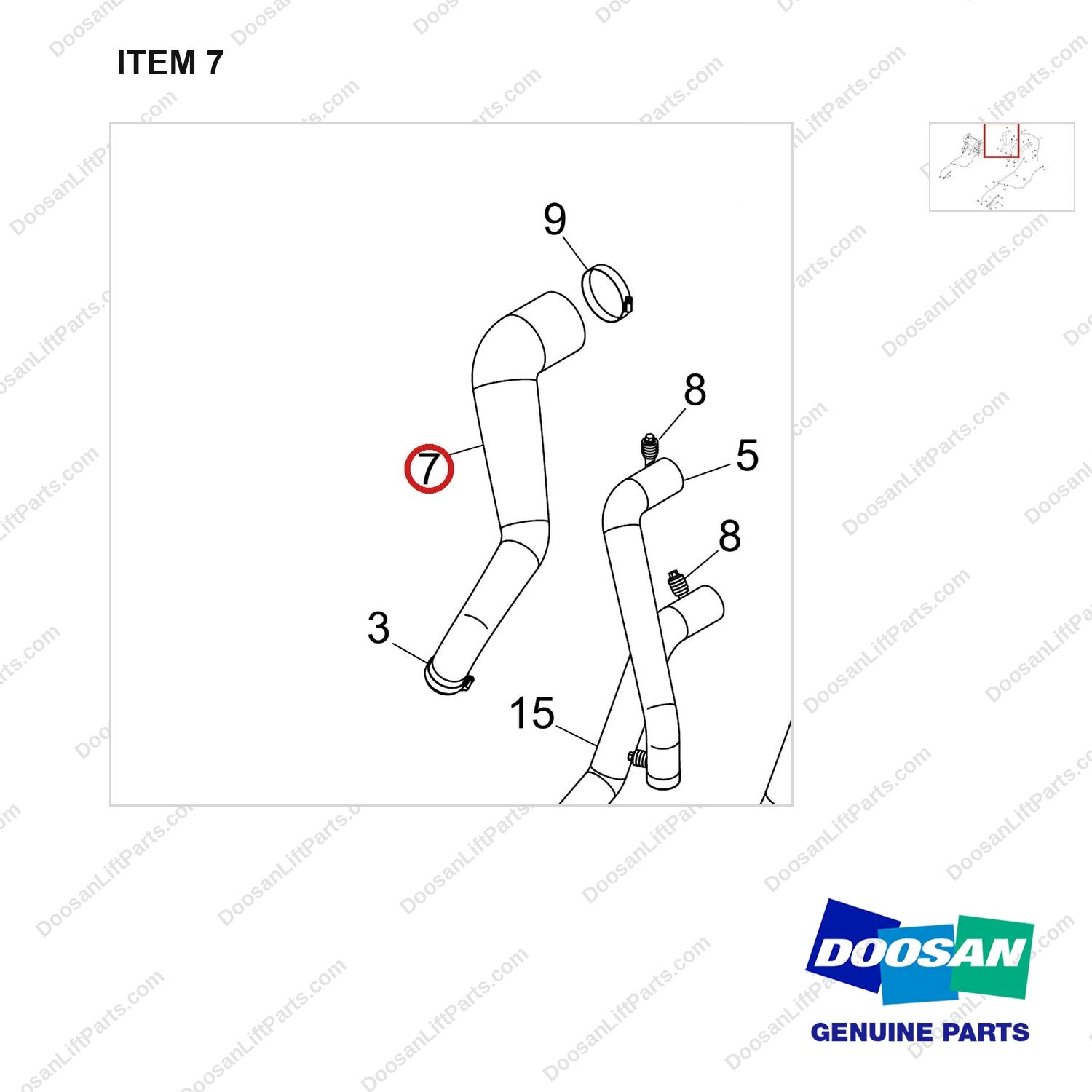 420108-02661 RADIATOR HOSE GROUP;W/O HEATER - parts diagram, item 7 shown - genuine Doosan / Bobcat forklift part