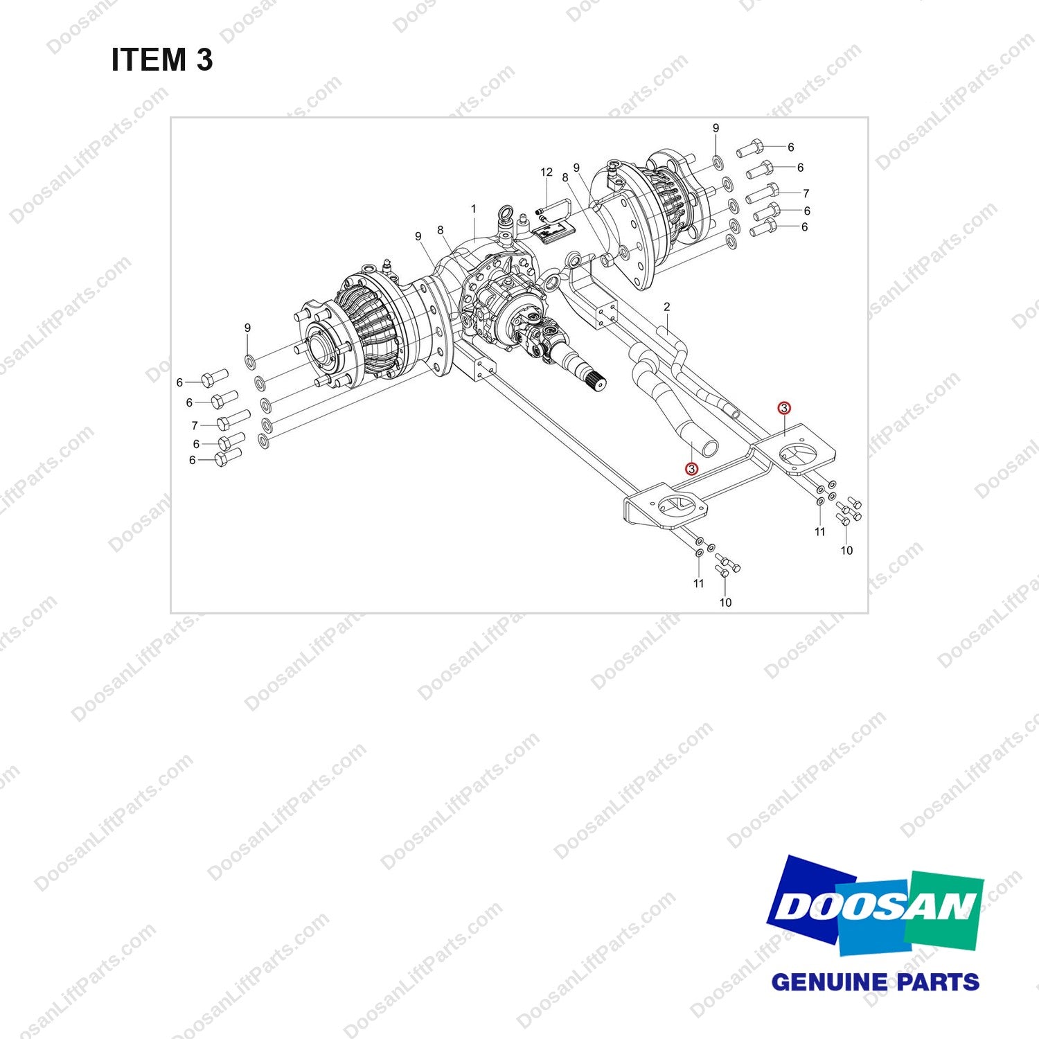 420108-02727 DRIVE AXLE GP;D25S-9_MS - full parts diagram, item 3 marked - genuine Doosan / Bobcat forklift part