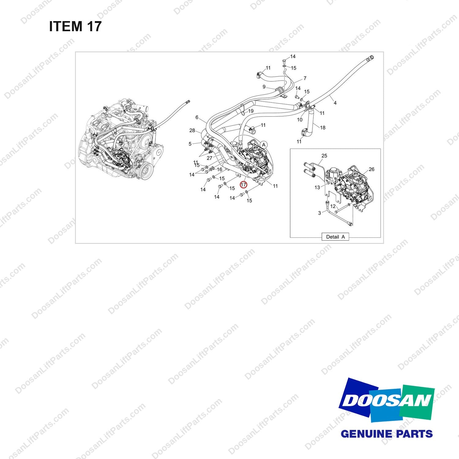 420108-03234 FUEL LINES GROUP,GC15S-9;LINE,GCT - full parts diagram, item 17 marked - genuine Doosan / Bobcat forklift part