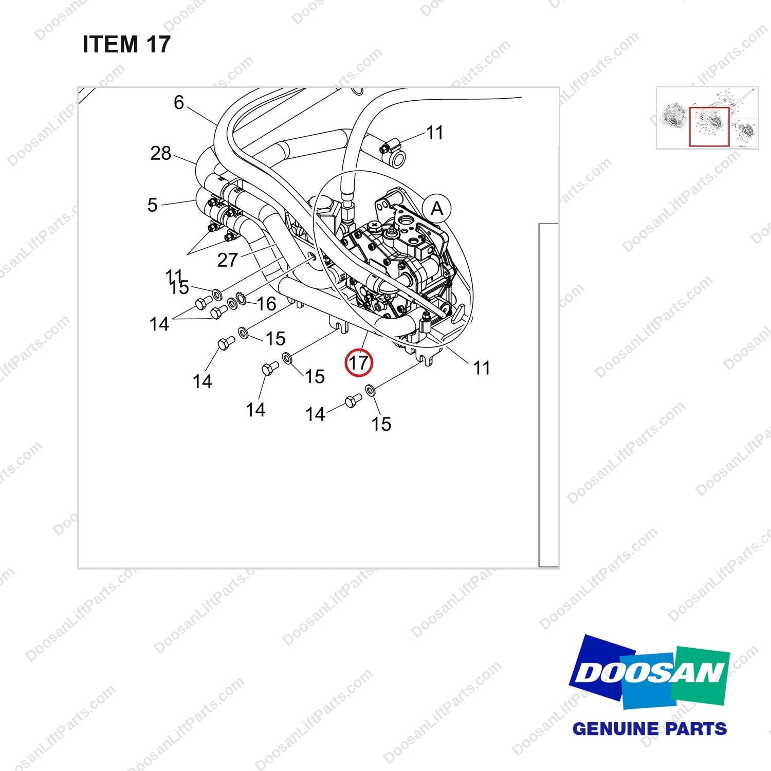 420108-03234 FUEL LINES GROUP,GC15S-9;LINE,GCT - parts diagram, item 17 shown - genuine Doosan / Bobcat forklift part