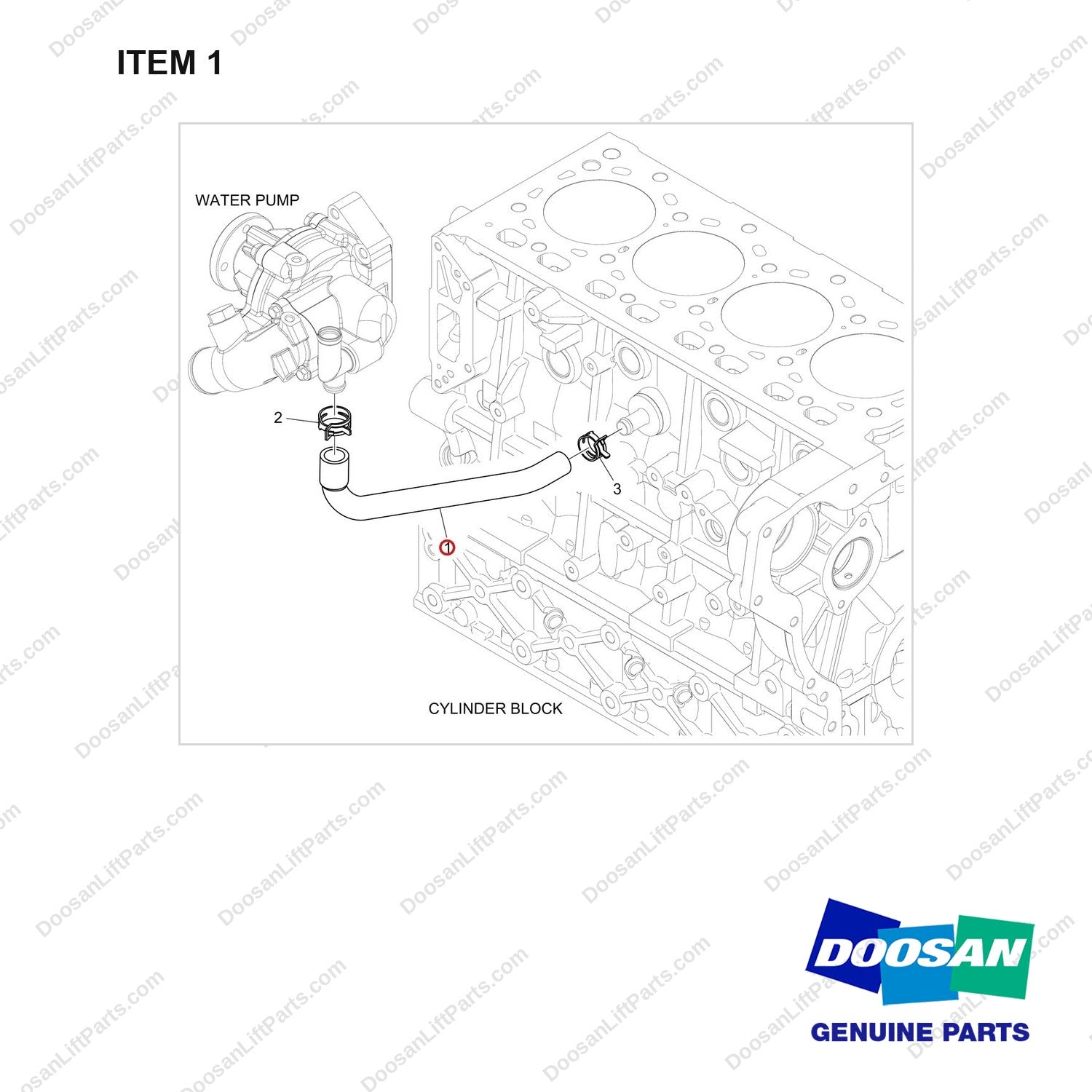 420108-03701 HOSE,COOLANT;DN03,EGR - full parts diagram, item 1 marked - genuine Doosan / Bobcat forklift part
