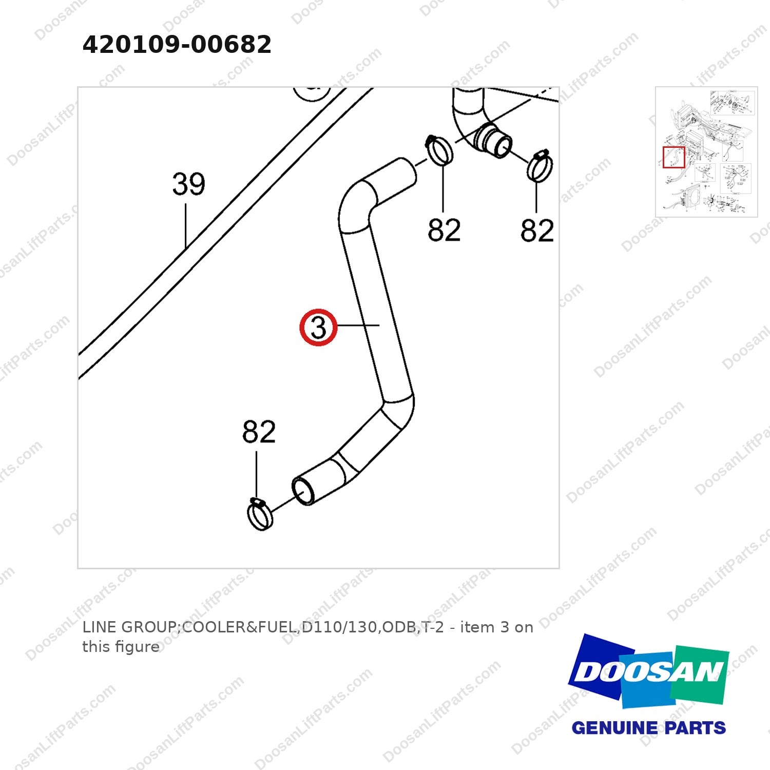 420109-00682 LINE GROUP;COOLER&FUEL,D110/130,ODB,T-2 - parts diagram, item 3 shown - genuine Doosan / Bobcat forklift part