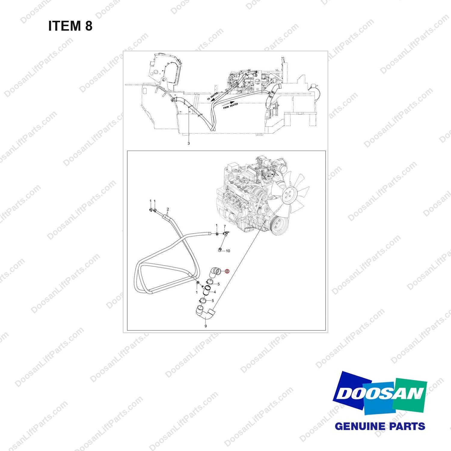 420109-01462 OPTION-HEATER MTG GROUP;INHOUSE - full parts diagram, item 8 marked - genuine Doosan / Bobcat forklift part