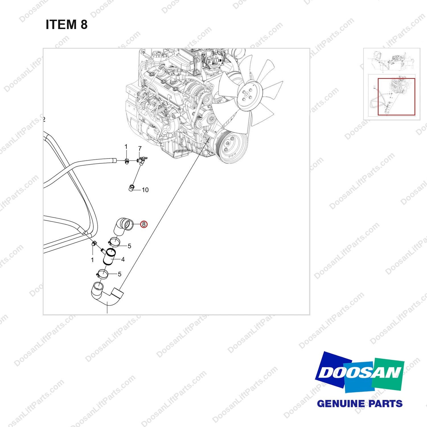 420109-01462 OPTION-HEATER MTG GROUP;INHOUSE - parts diagram, item 8 shown - genuine Doosan / Bobcat forklift part