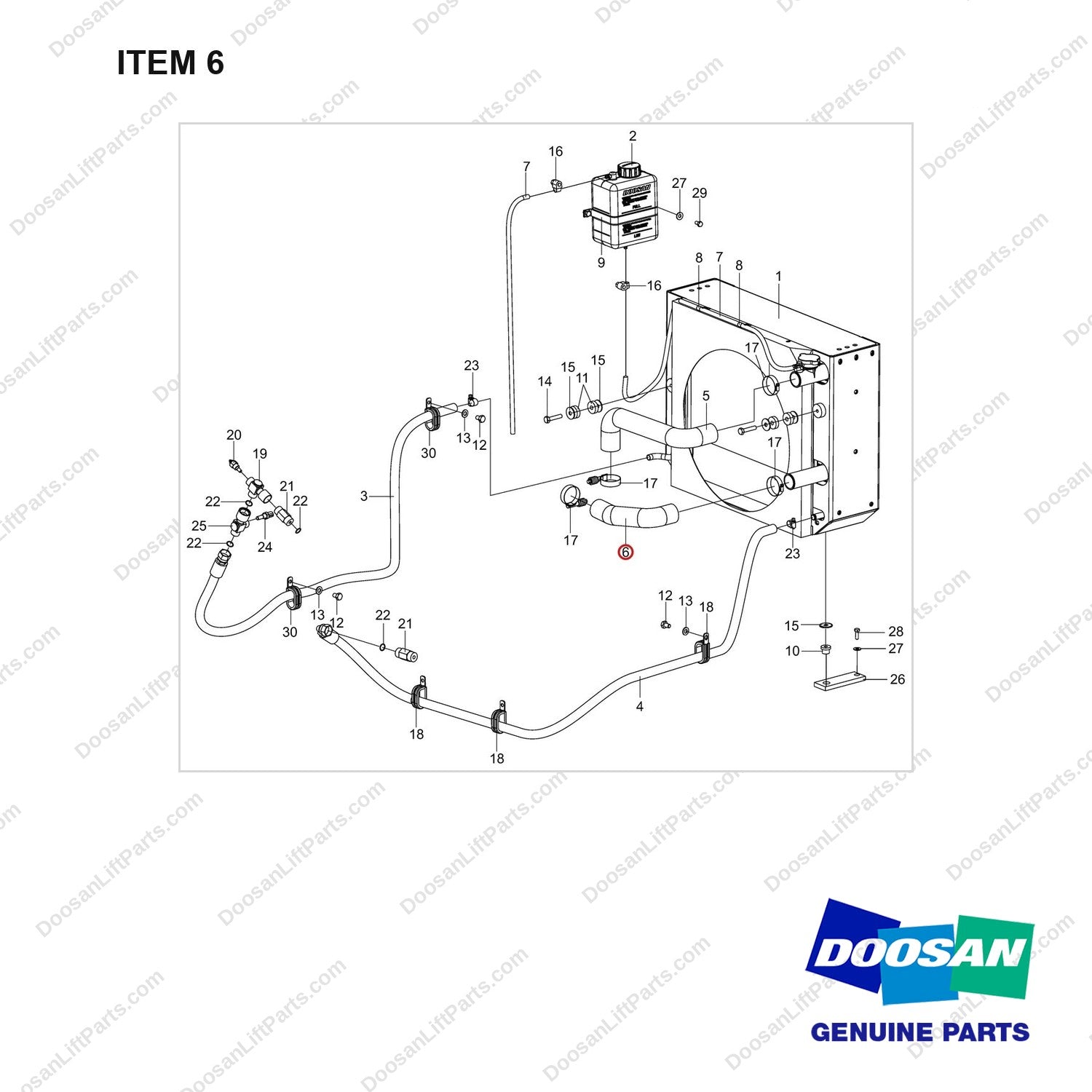 420109-01546 COOLER ASSY;KUBOTA 3.8L CERT LP - full parts diagram, item 6 marked - genuine Doosan / Bobcat forklift part